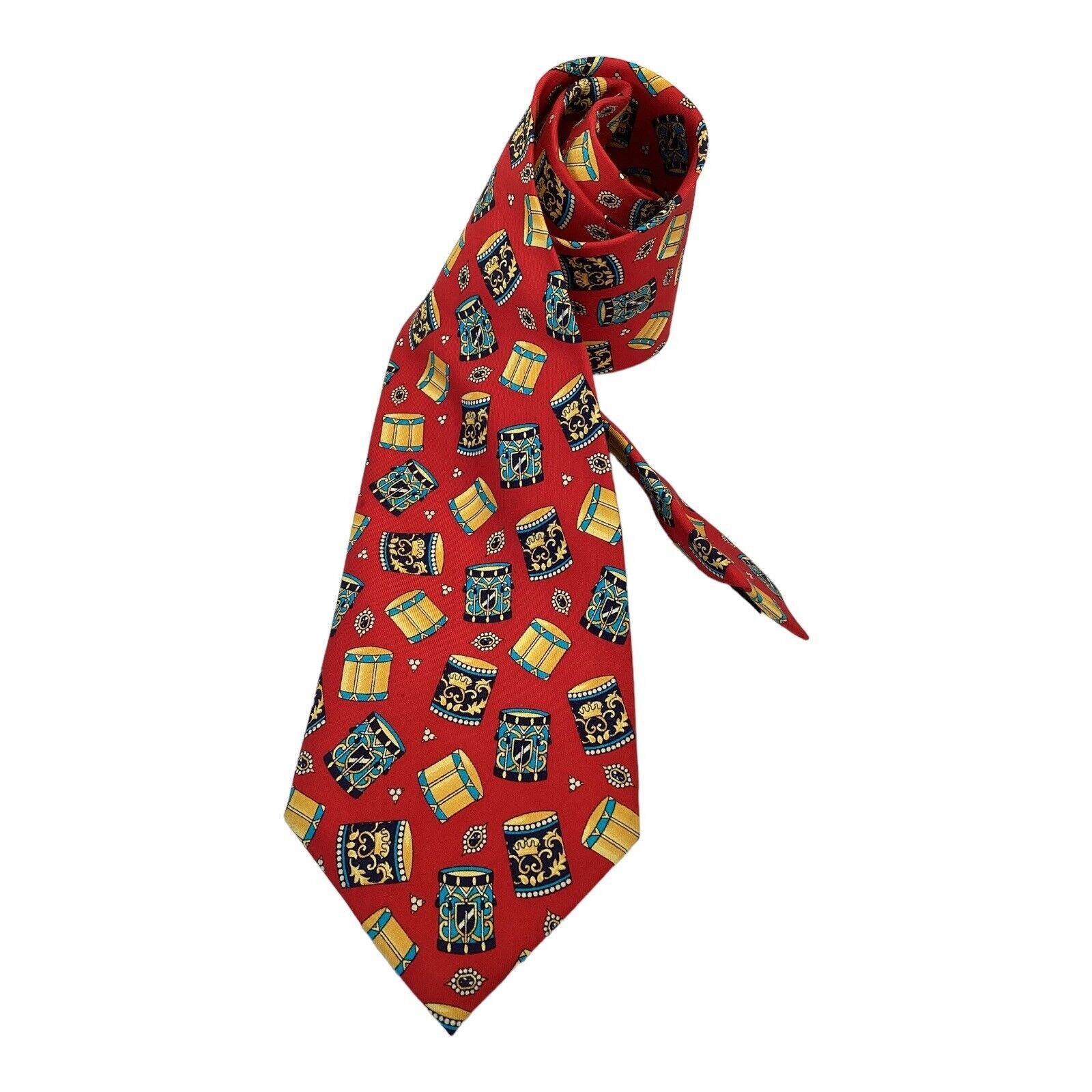 Leonard Paris LEONARD PARIS Red Drum Print Luxury Silk Tie Made In Italy Size ONE SIZE - 1 Thumbnail