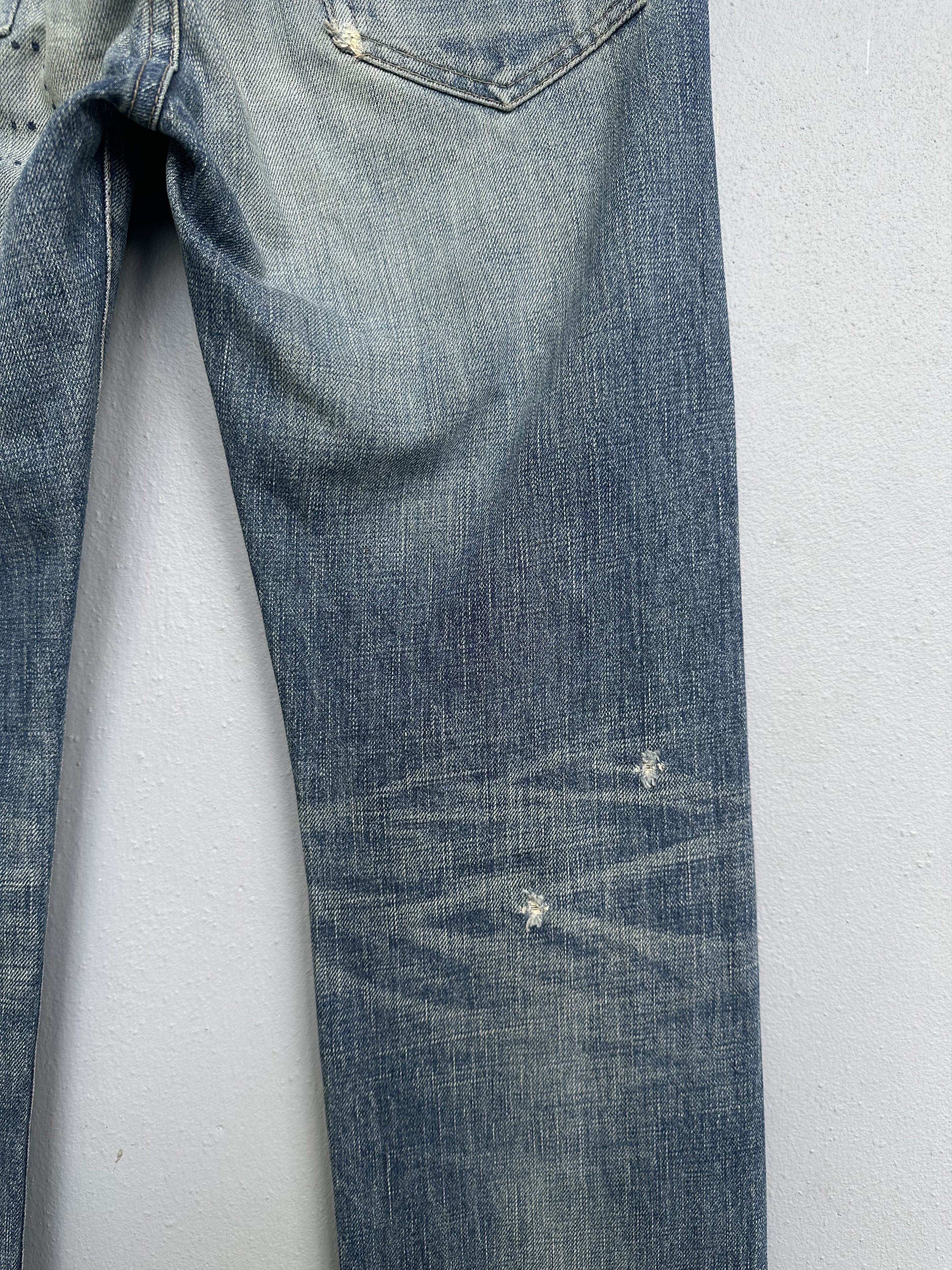 OMNIGOD Vtg Distressed Rips Boro Patchwork Omnigod Flare Denim Jeans Size US 29 - 21 Thumbnail