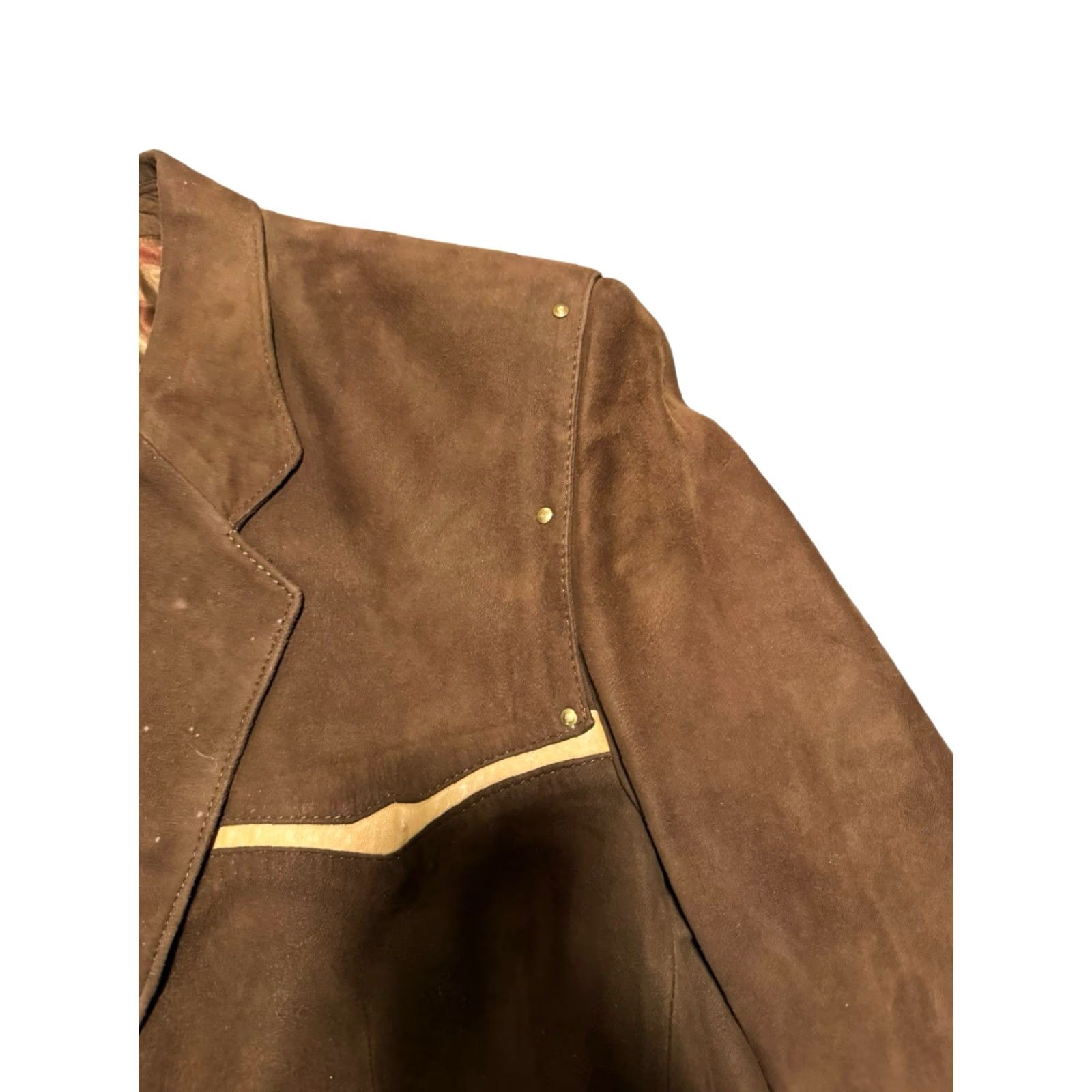 Vintage VINTAGE Cortefiel Spain Men’s Brown Suede Western Double Breasted Blazer Jacket 46 Size 46R - 6 Thumbnail