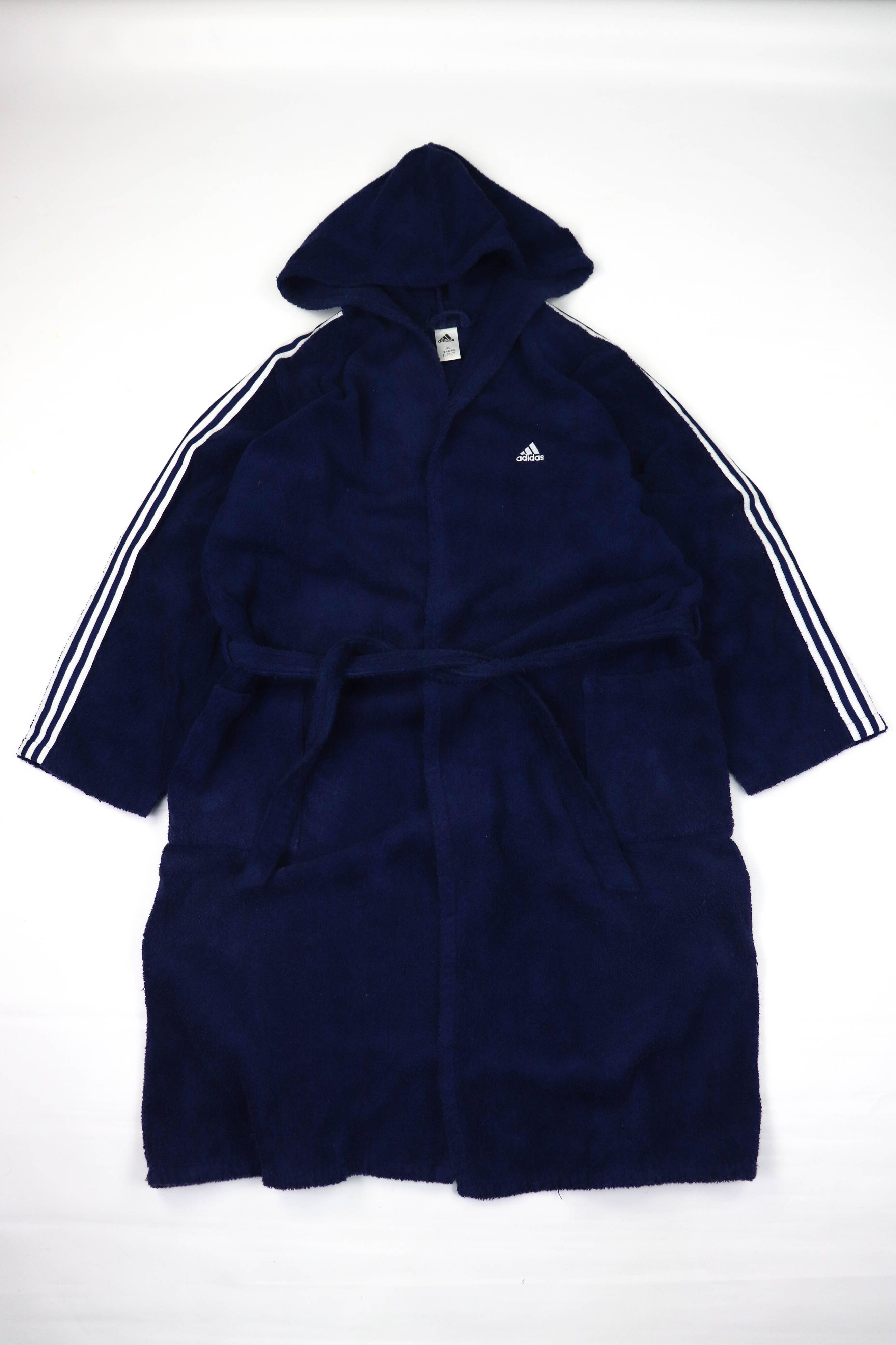 Image of Adidas Y2K Vintage 00S Blue Three Stripes Hooded Bath Robe, Men's (Size XL)