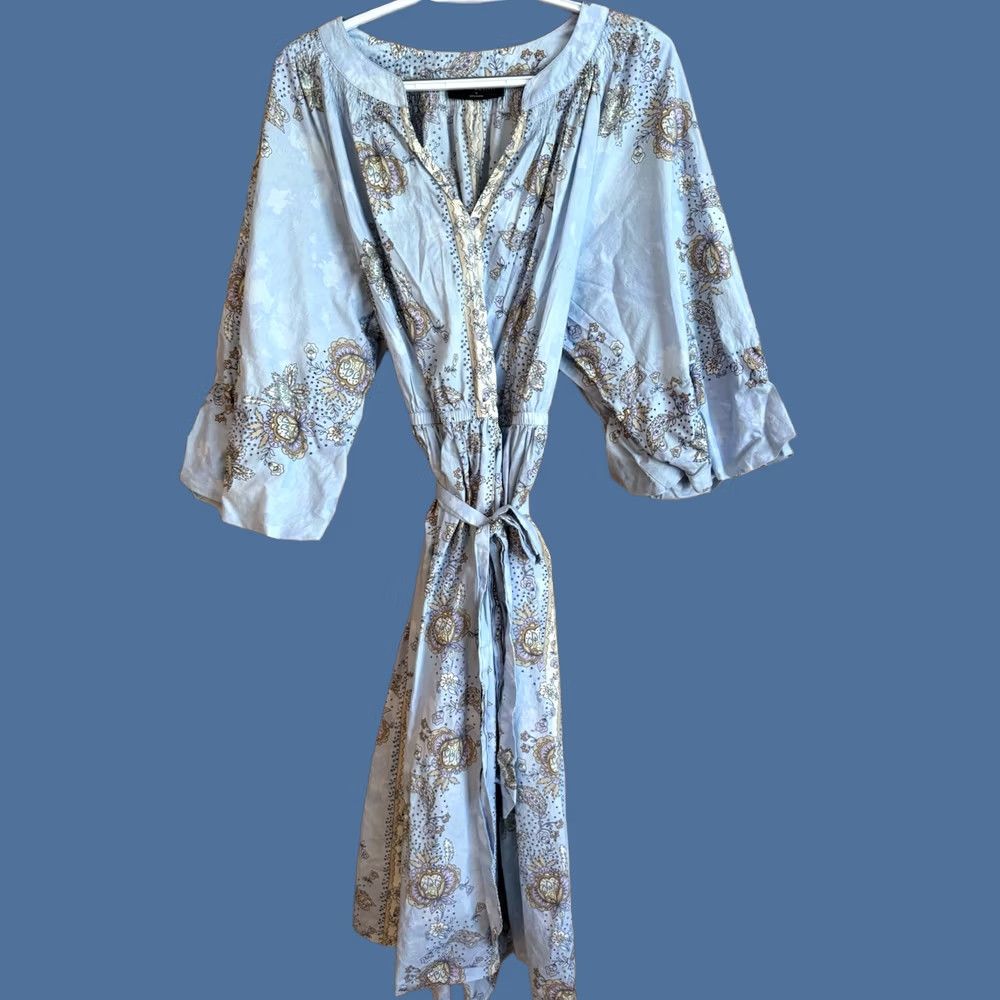 Vintage Lane Bryant Dress Floral Delicate Wrap Tie Midi Puff Sleeve Women 16 Blue Size XXL / US 16-18 / IT 52-54 - 1 Thumbnail