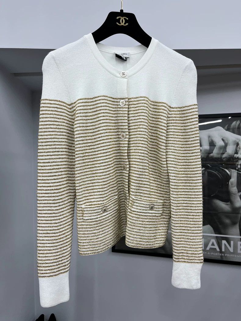 Chanel Gold Sequin Stripe Cardigan