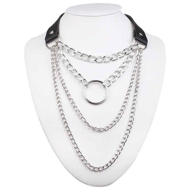 Jewelry Layered Chain Choker Collar Goth Pendant Necklace Size ONE SIZE - 1 Thumbnail