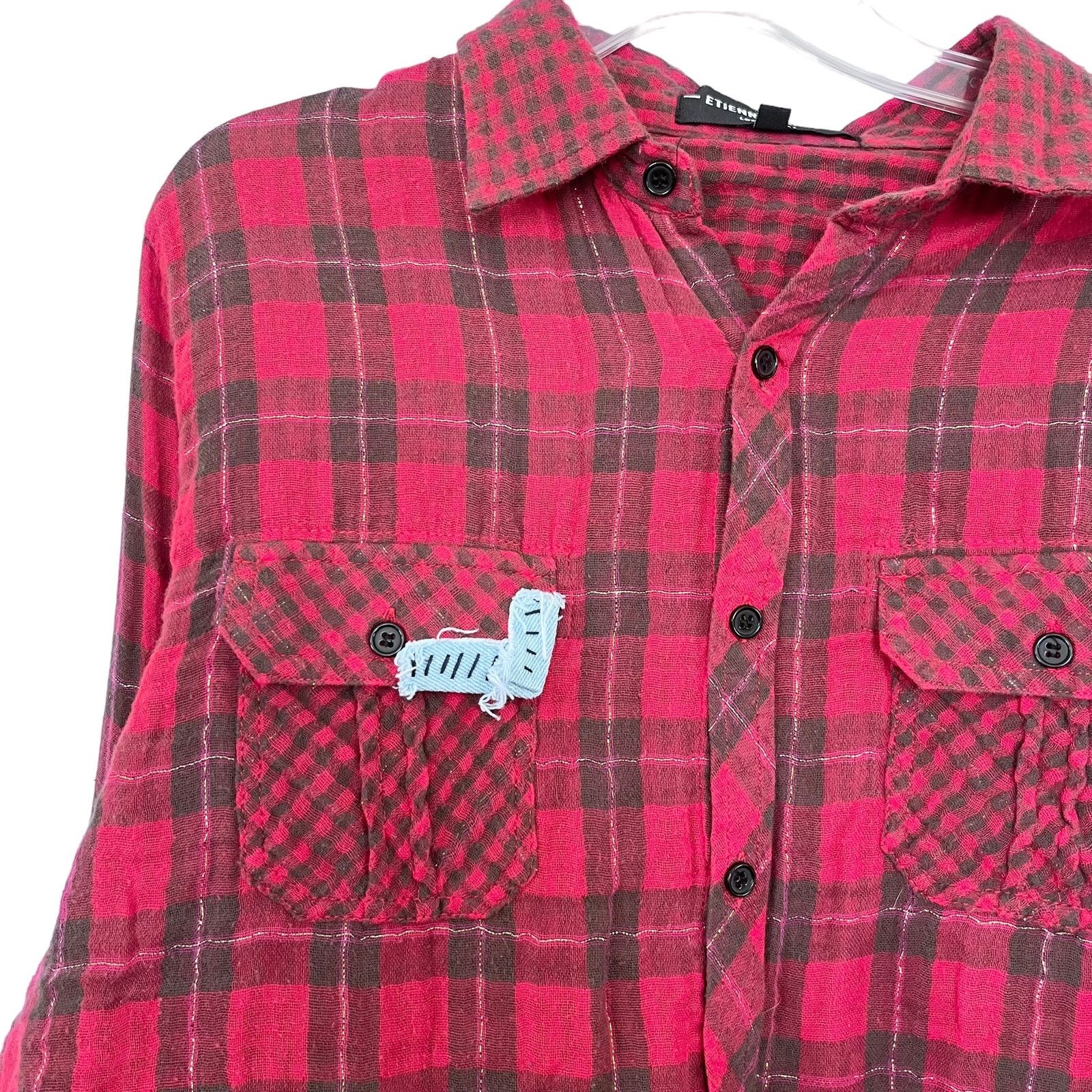 Other Etienne Marcel Greta Plaid Muslin Cotton Shirt Frayed Hem Size S / US 4 / IT 40 - 4 Thumbnail