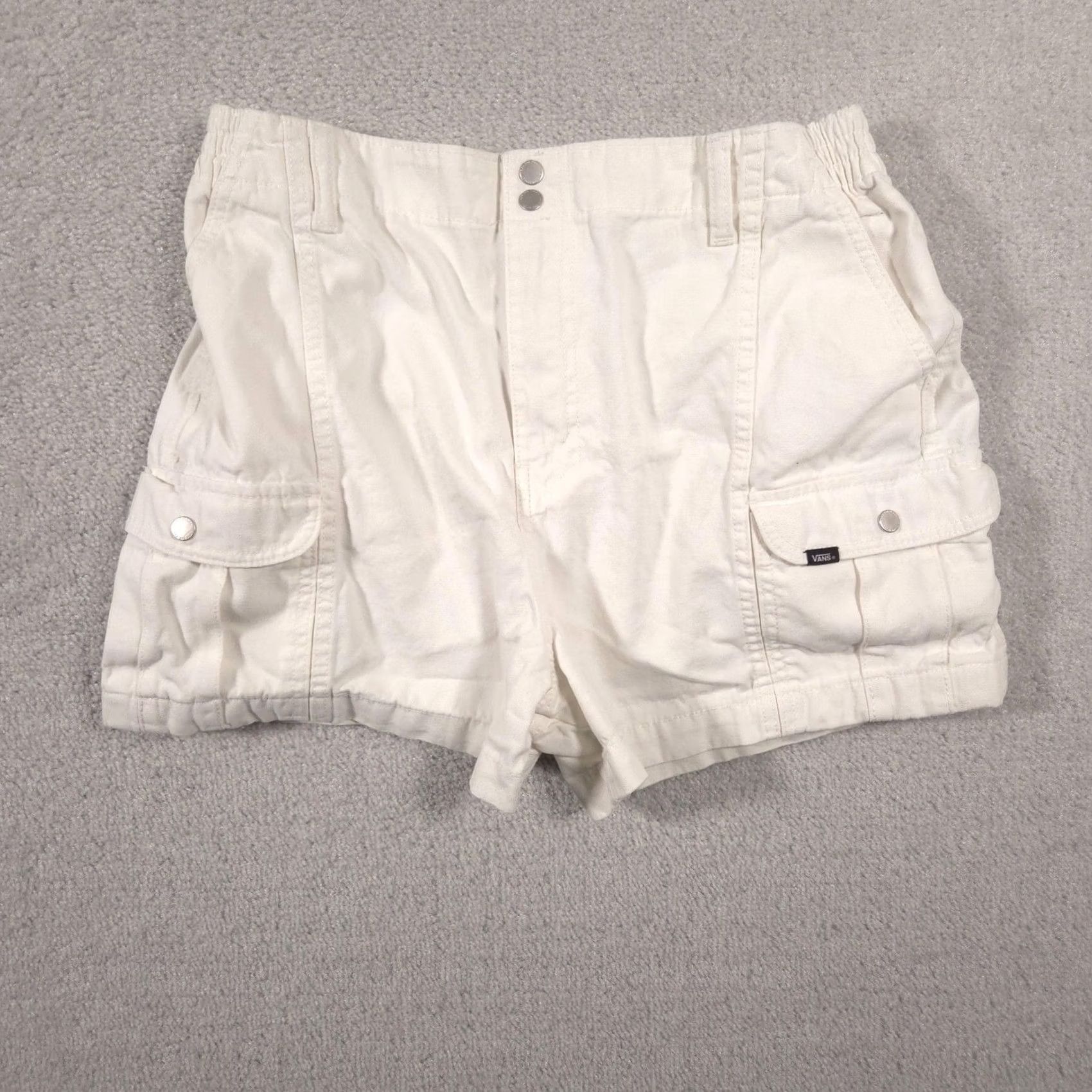 Vans Vans Shorts Womens Large White Cargo Utility Elastic Waist Skate Casual Size 36" / US 14 / IT 50 - 2 Thumbnail