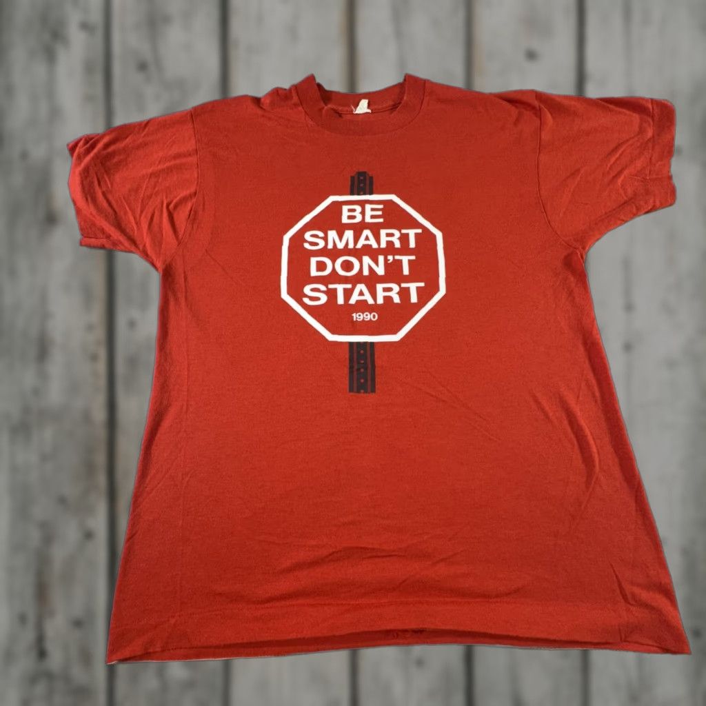 Vintage VINTAGE Be Smart Don't Start Shirt Mens Large Red 1990 Drug Awareness Tee 90s Size US L / EU 52-54 / 3 - 1 Thumbnail