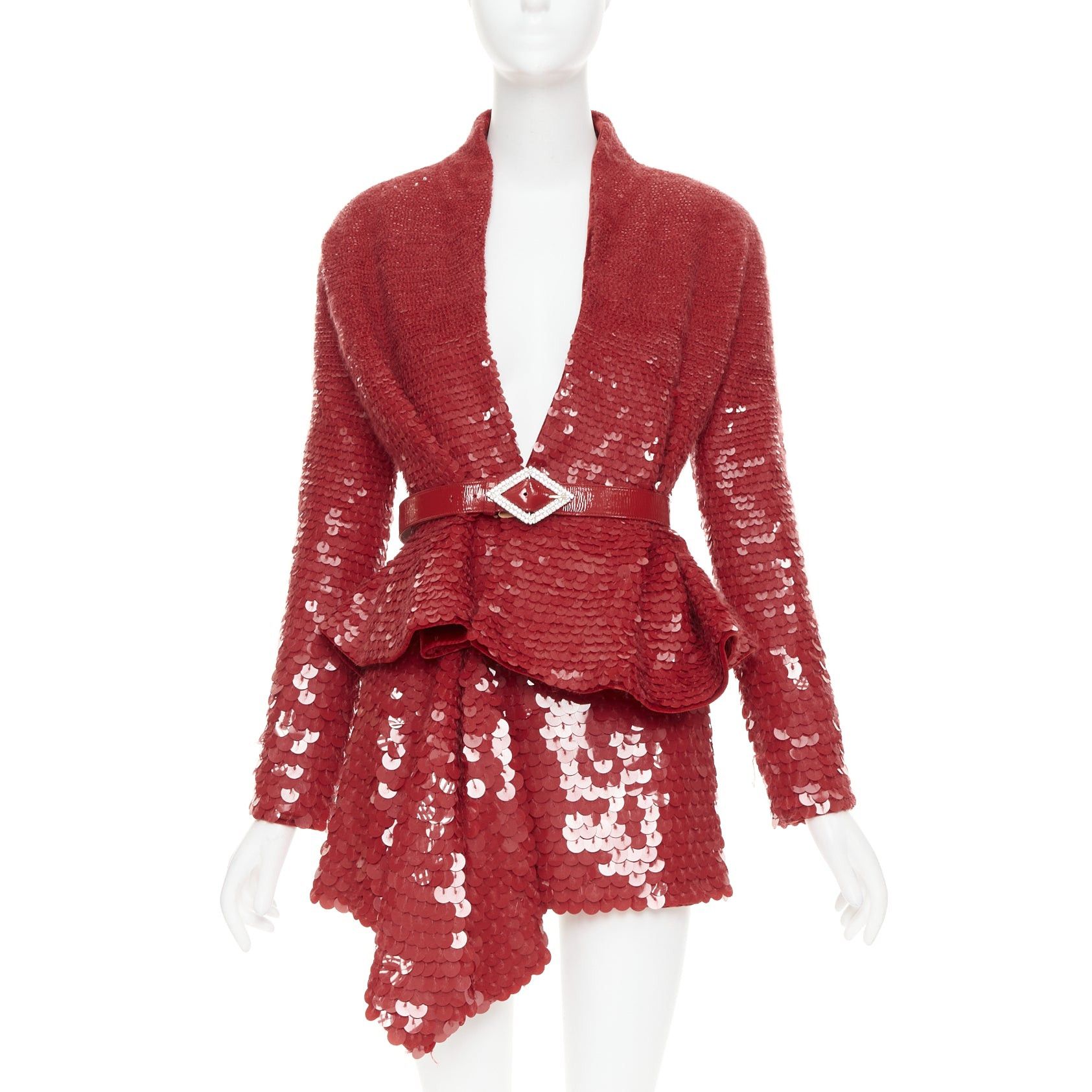 Alexandre Vauthier ALEXANDRE VAUTHIER COUTURE SS2022 Runway red gradient bead sequin pailette belted peplum jacket skirt Size S / US 4 / IT 40 - 1 Thumbnail