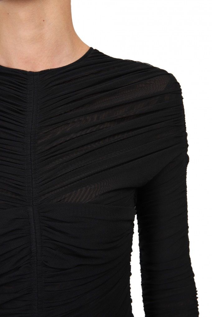 Mugler Last Size Mugler Gathered Semi-Sheer Black Bodysuit Size XS / US 0-2 / IT 36-38 - 4 Thumbnail