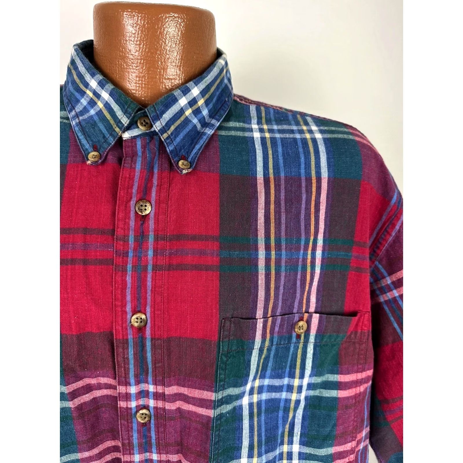 Roundtree & Yorke VINTAGE Roundtree & Yorke Shirt Men L Plaid Short Sleeve Button-Up Casual 90s Cotton Myl Size US L / EU 52-54 / 3 - 3 Thumbnail