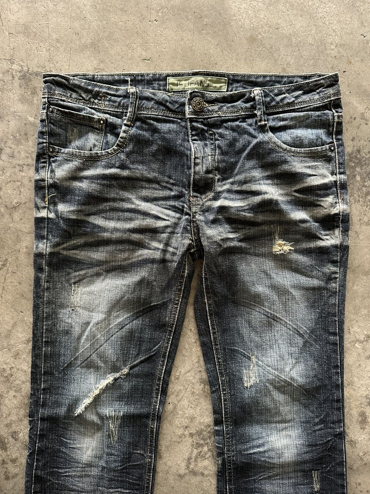 If Six Was Nine Y2K Japanese Whisker Wash Flared Jeans Size 33" - 2 Thumbnail
