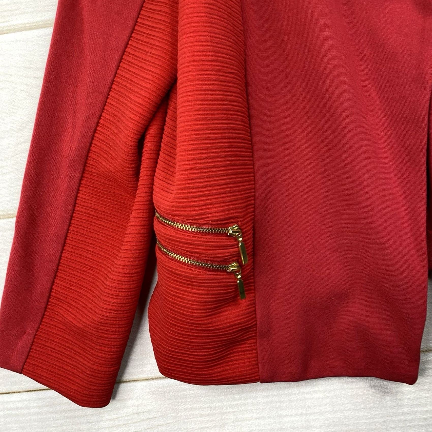 Vintage Chico's Red Zippers Detail Moto Jacket Blazer Office Career Open Front Shirt Womens Size L Size L / US 10 / IT 46 - 2 Thumbnail