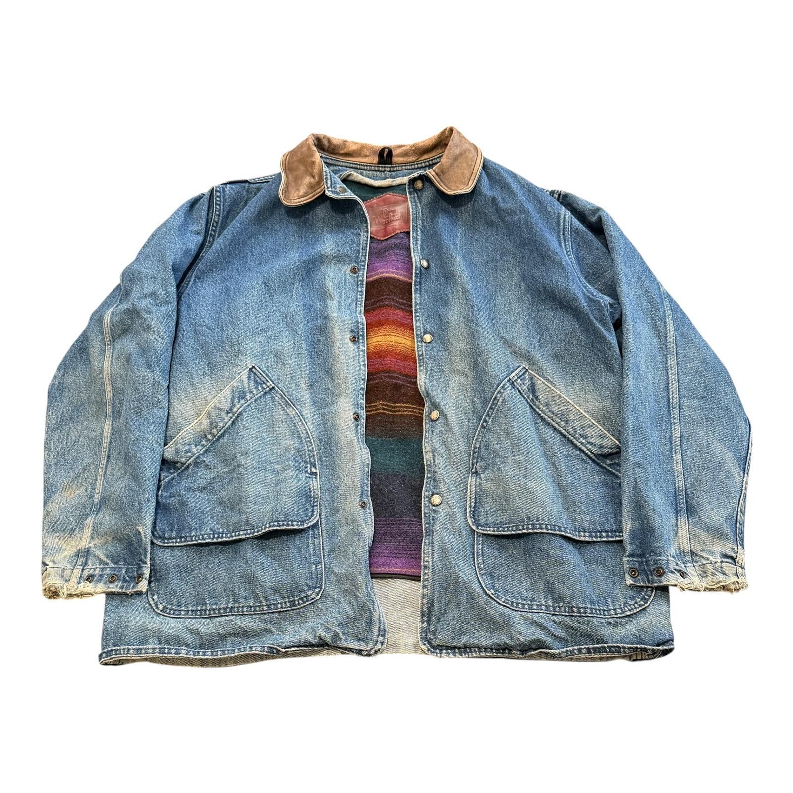 Vintage Woolrich Denim Barn Coat Blanket Lined Made USA XL