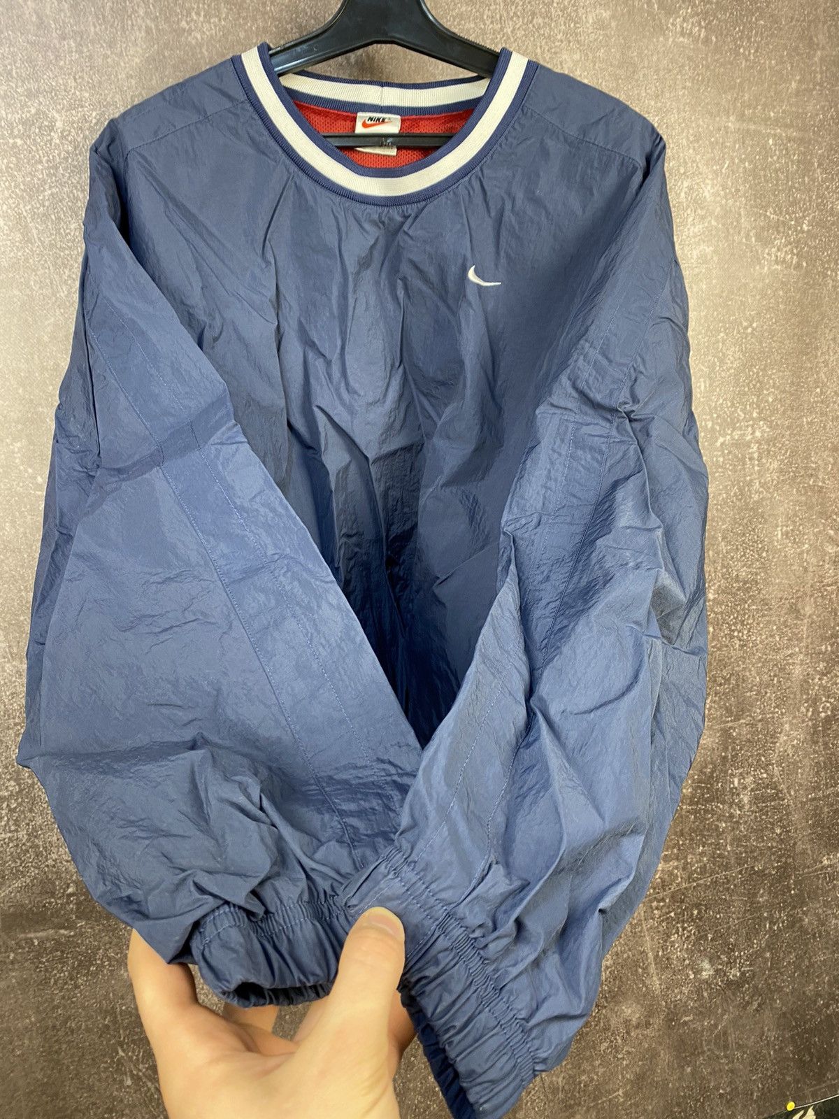 Nike × Vintage Vintage Nike Nylon Drill Blue Boxy Sweatshirt Size US S / EU 44-46 / 1 - 5 Thumbnail