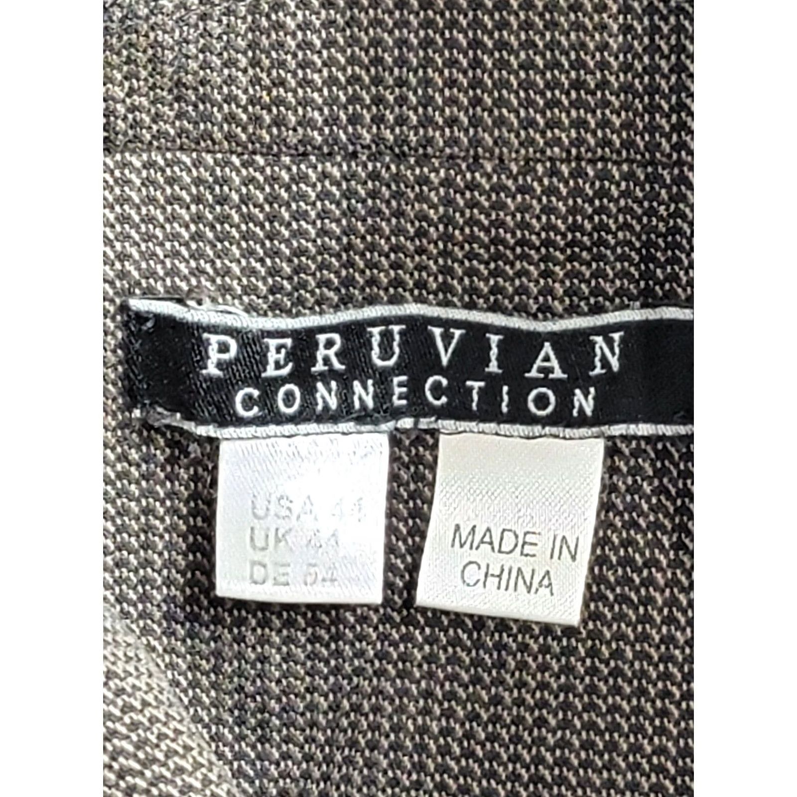 Vintage Peruvian Connection Blazer Shirt Men Brown/Black Textured Zip Front 44 Career Black/Brown Mens 90s Style? Size M / US 6-8 / IT 42-44 - 3 Thumbnail
