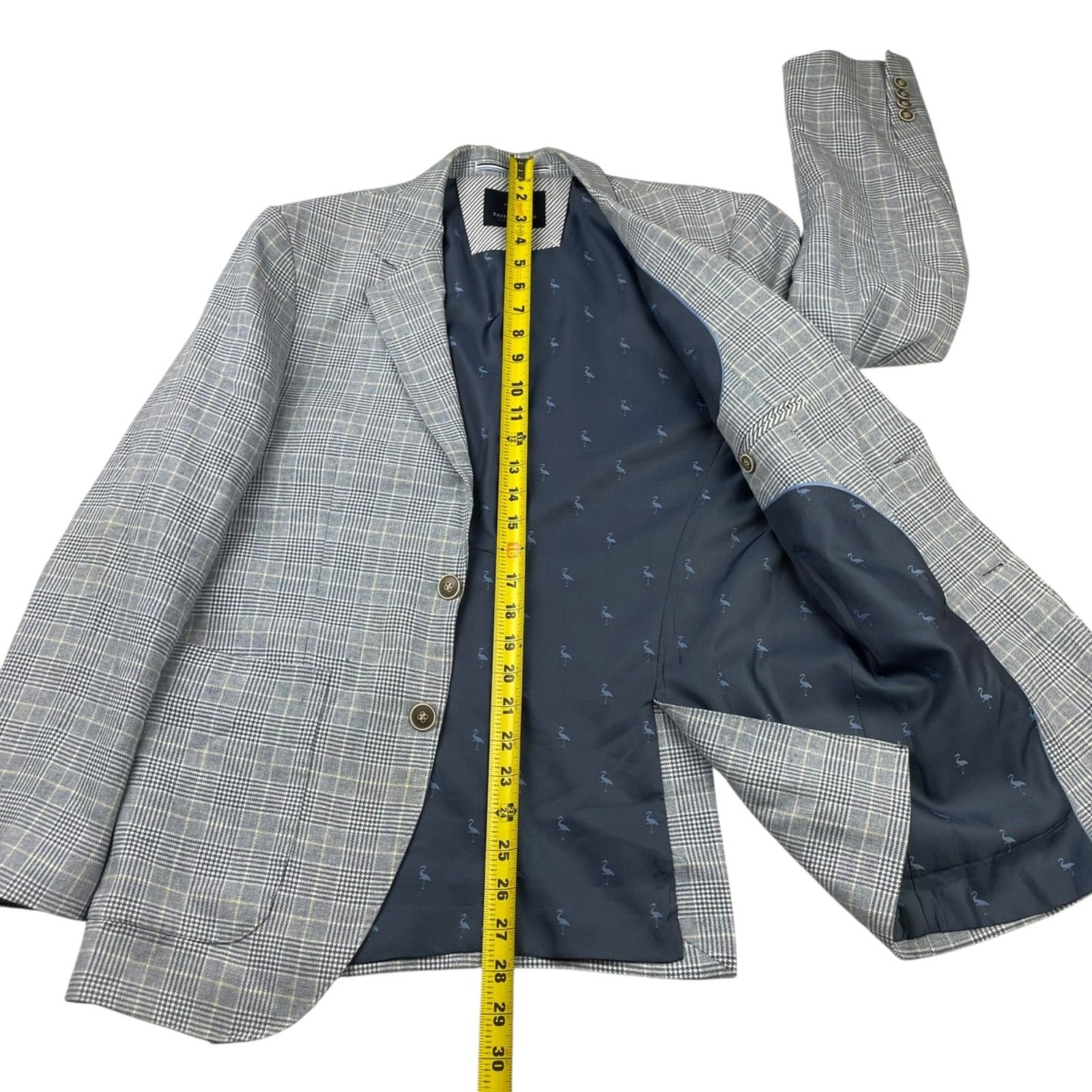 Tailorbyrd Tailorbyrd Men’s Linen/Cotton 2-Button Blazer Blue/Beige Pla Size 36S - 10 Thumbnail