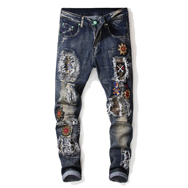 Designer × Japanese Brand Embroidered Hole Patch Stretch Jean Size US 34 / EU 50 - 1 Thumbnail