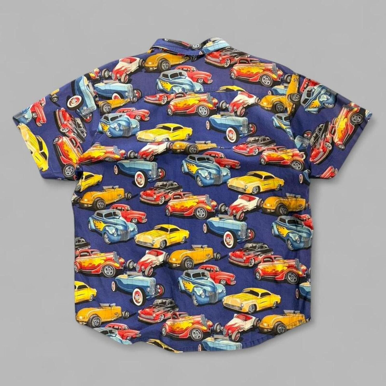 Vintage Vintage 90s Hot Rod AOP Button Up Size US XL / EU 56 / 4 - 4 Thumbnail