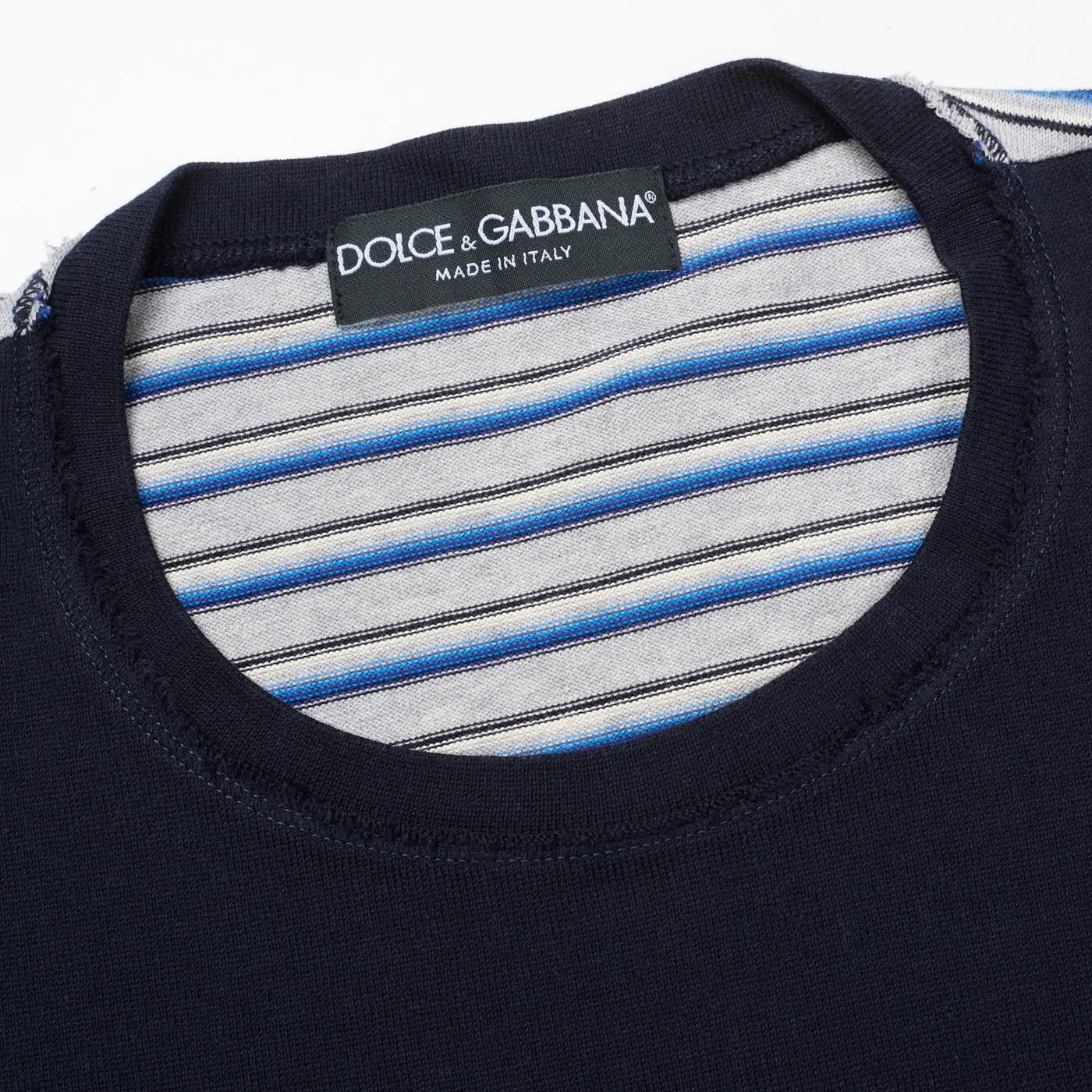 Dolce & Gabbana DOLCE & GABBANA Blue Striped Cotton Sweater EU 50 US M Size US M / EU 48-50 / 2 - 2 Thumbnail