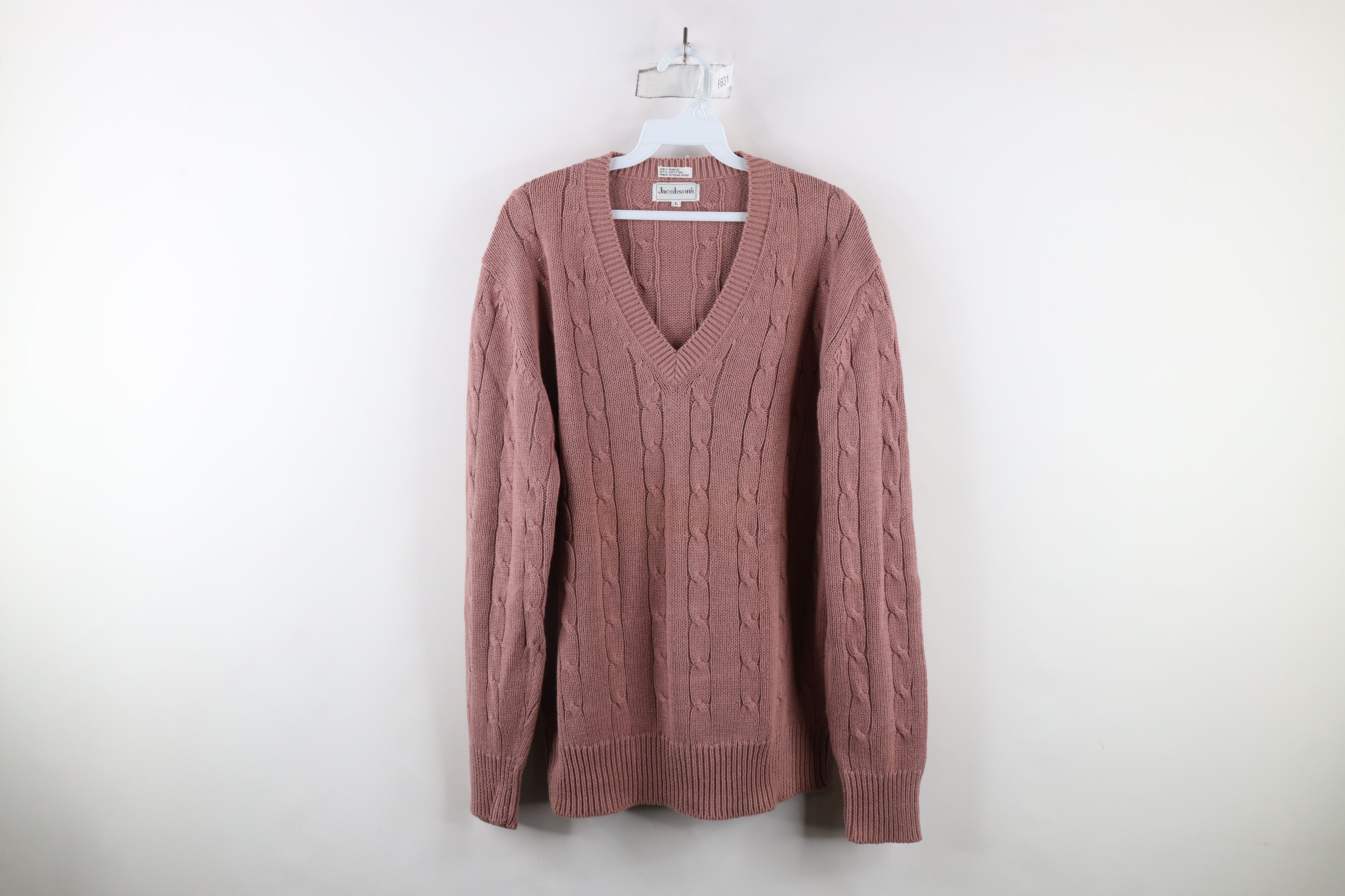 Vintage Vintage 80s 90s Streetewar Cable Knit V-Neck Sweater Pink Size US L / EU 52-54 / 3 - 1 Thumbnail