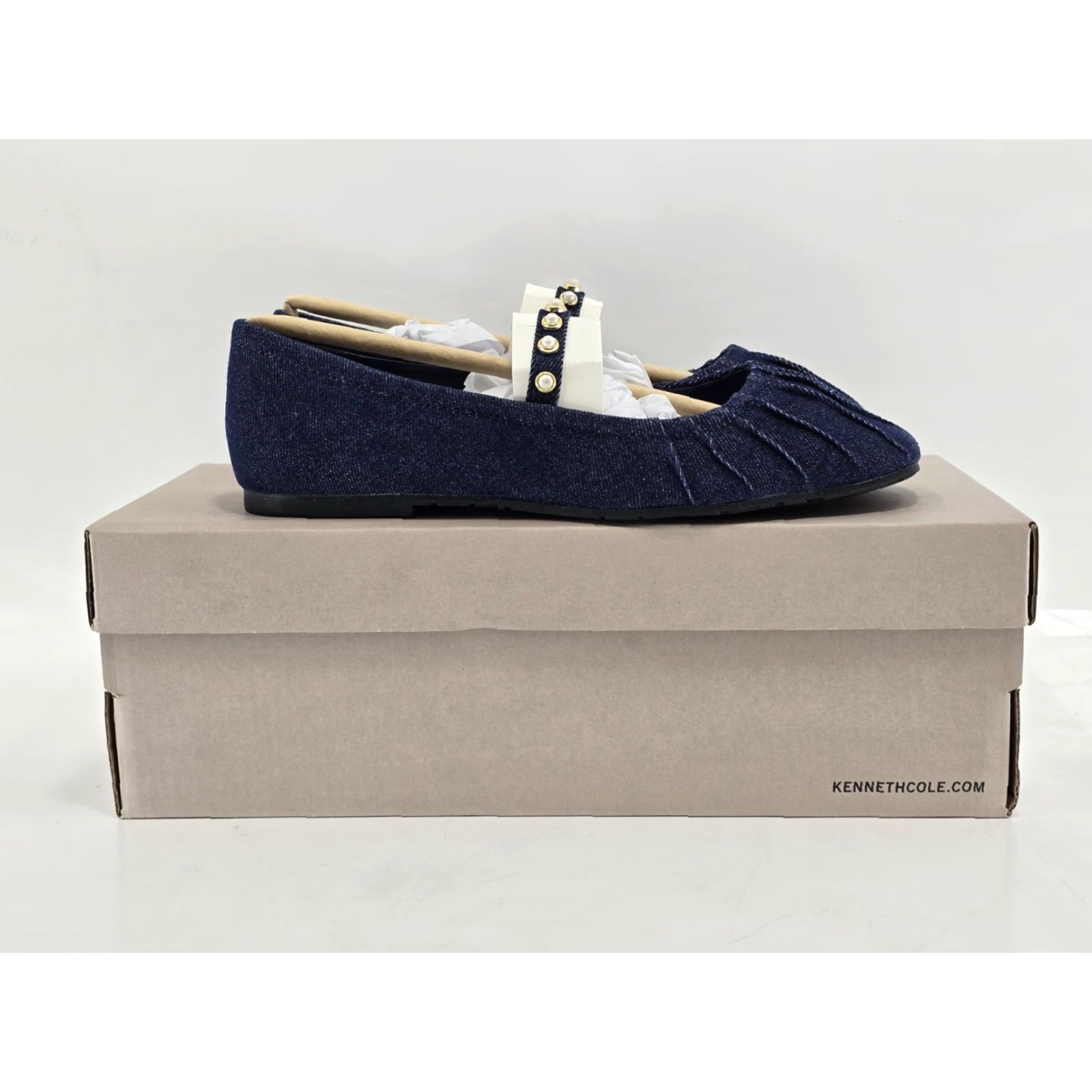 Vintage KENNETH COLE REACTION Women’s Eimar Pearl Denim Ballet Flats NIB Size 5.5 M - Blue Ballet Flat Shoe for Women Size US 4 / IT 34 - 4 Thumbnail