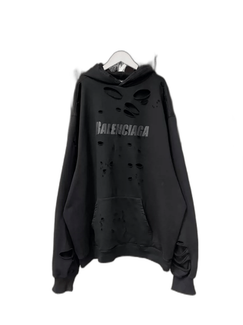 Balenciaga Balenciaga Black Distressed Hoodie Sweatshirt-yf Size US S / EU 44-46 / 1 - 1 Thumbnail
