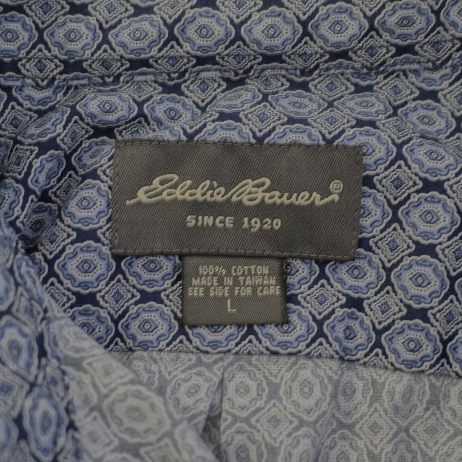 Eddie Bauer Eddie Bauer Geometric Floral Blue Large Pocket Collared Dres Size US L / EU 52-54 / 3 - 9 Thumbnail