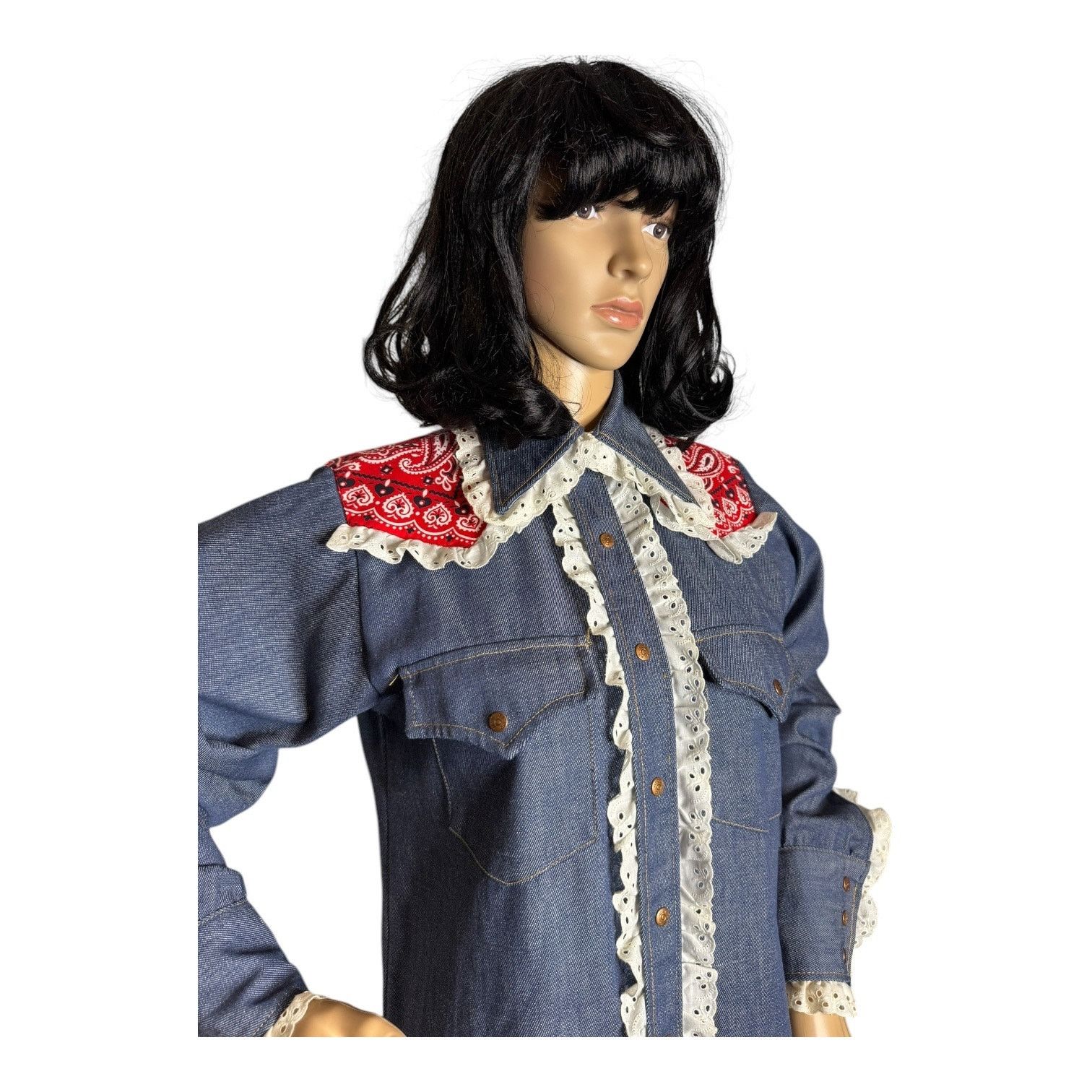 Vintage Vtg Bar C authentic western denim shirt dagger collar eyelet Size M / US 6-8 / IT 42-44 - 15 Thumbnail