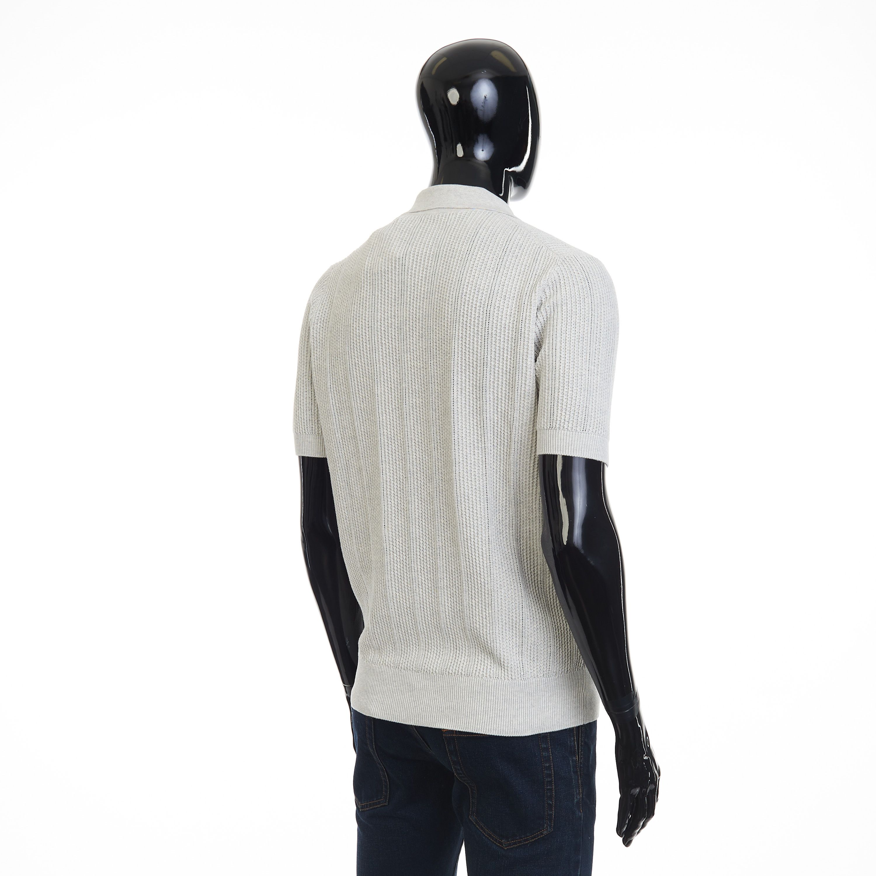 Brunello Cucinelli Textured Rib Knit Polo - Light Grey Cotton Size US XXL / EU 58 / 5 - 6 Thumbnail
