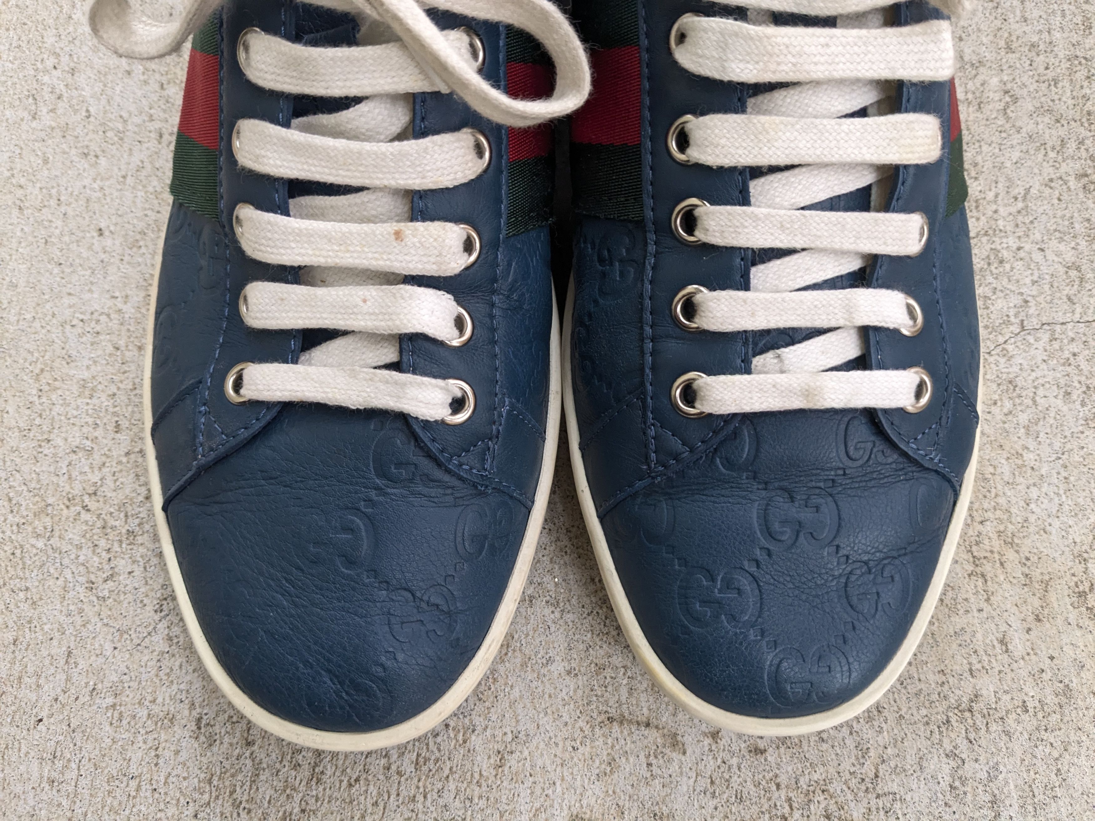Gucci Gucci Sneakers Blue 9.5 Monogram Low Top Leather Logo Size US 9.5 / EU 42-43 - 6 Thumbnail
