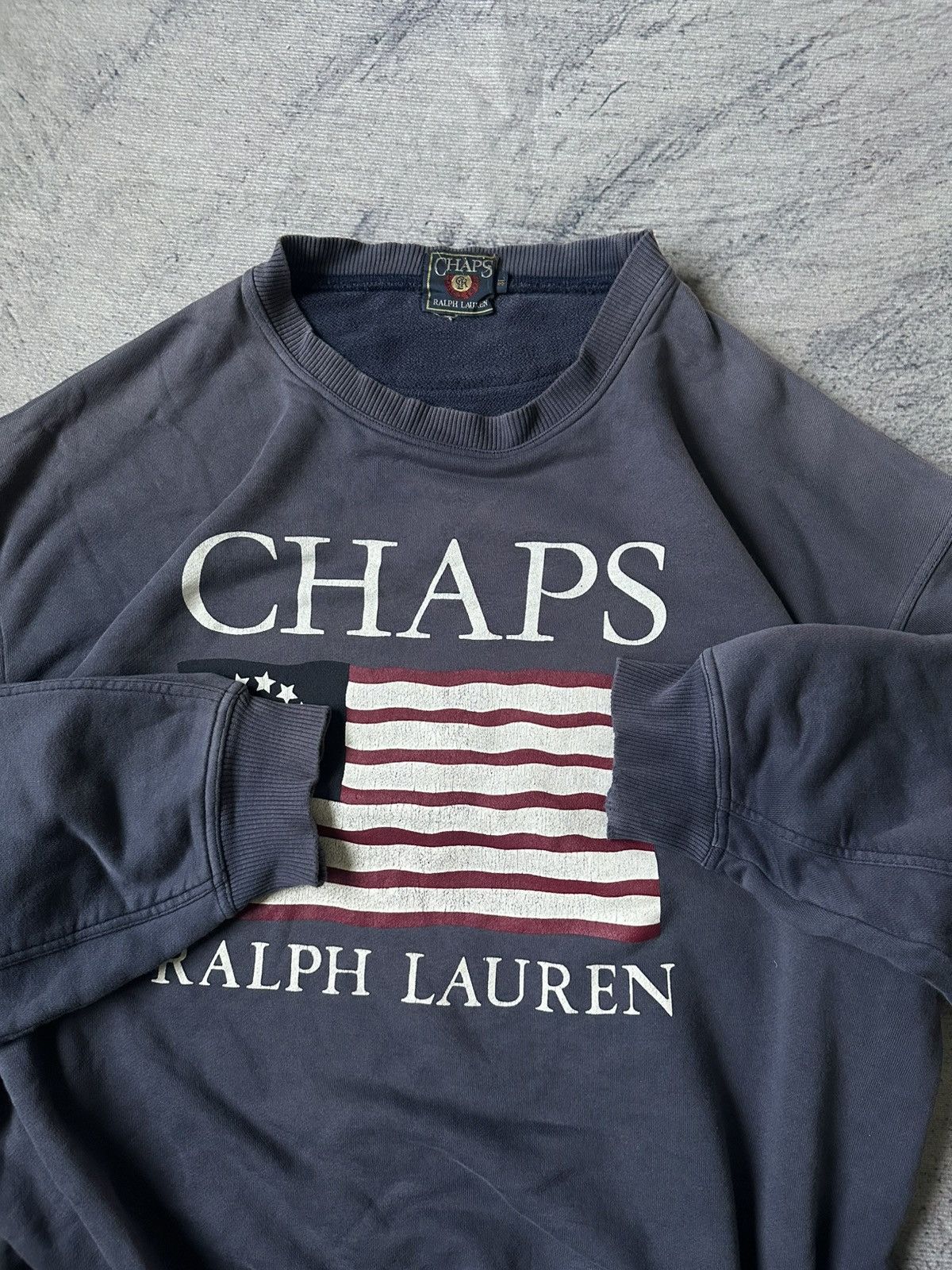 Chaps Ralph Lauren × Ralph Lauren Vintage Chaps Ralph Lauren Flag Thrashed Sweatshirt Size US L / EU 52-54 / 3 - 6 Thumbnail