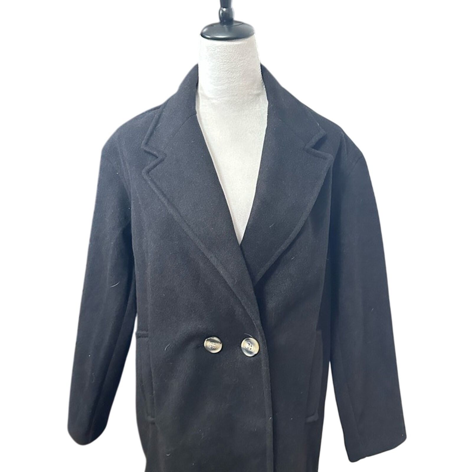 Topshop Topshop Midi Pea Coat Double Notched Lapel Black Women's 2 Size XS / US 0-2 / IT 36-38 - 2 Thumbnail
