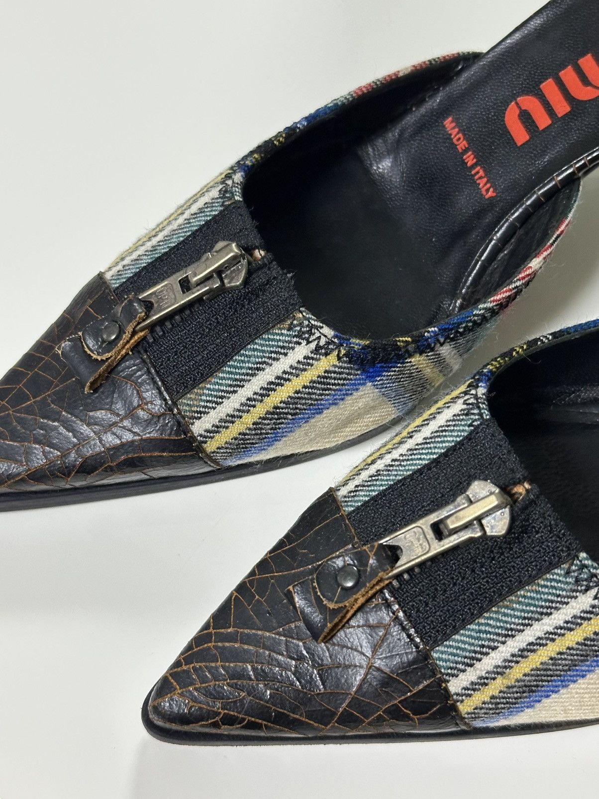 Miu Miu MIU MIU Cracked Leather Checkered Mules Size US 7 / IT 37 - 5 Thumbnail