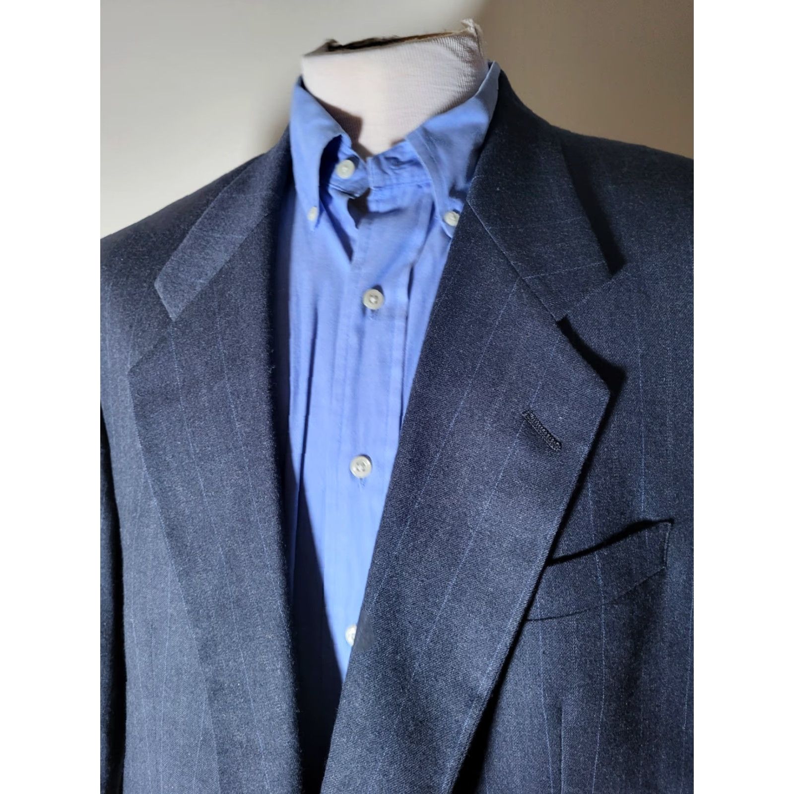 Hart Schaffner Marx Hart Schaffner Marx Suit Flannel Wool Charcoal Striped 2 Piece 44R Jacket Pants 38 Mens Vintage Size 44R - 3 Thumbnail