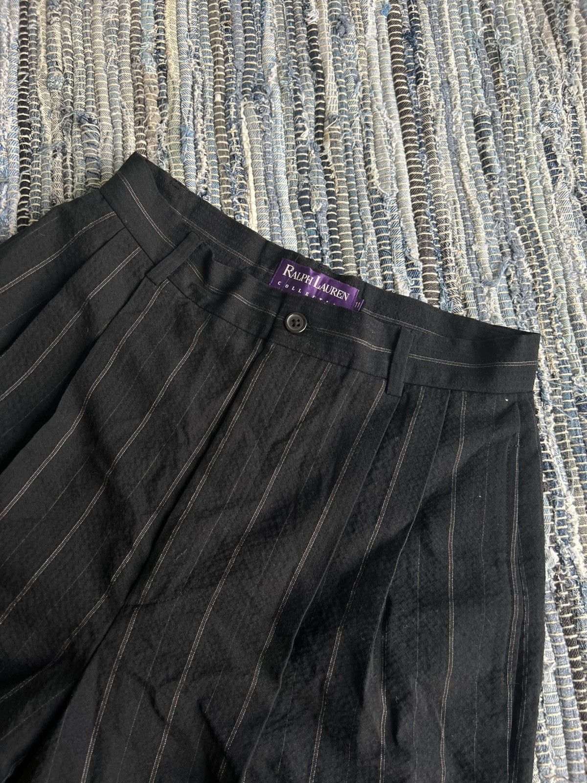 Ralph Lauren Purple Label 🇮🇹 Made High Waist Wide Leg Pinstriped Pleated Wool Pants Size 27" / US 4 / IT 40 - 2 Thumbnail