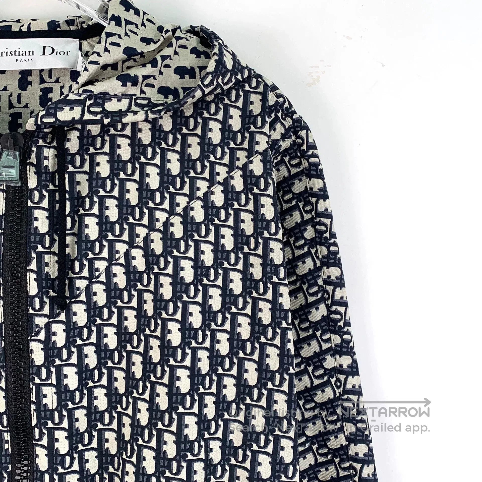 dior color logo hoodie jumpsuit with drawstring.