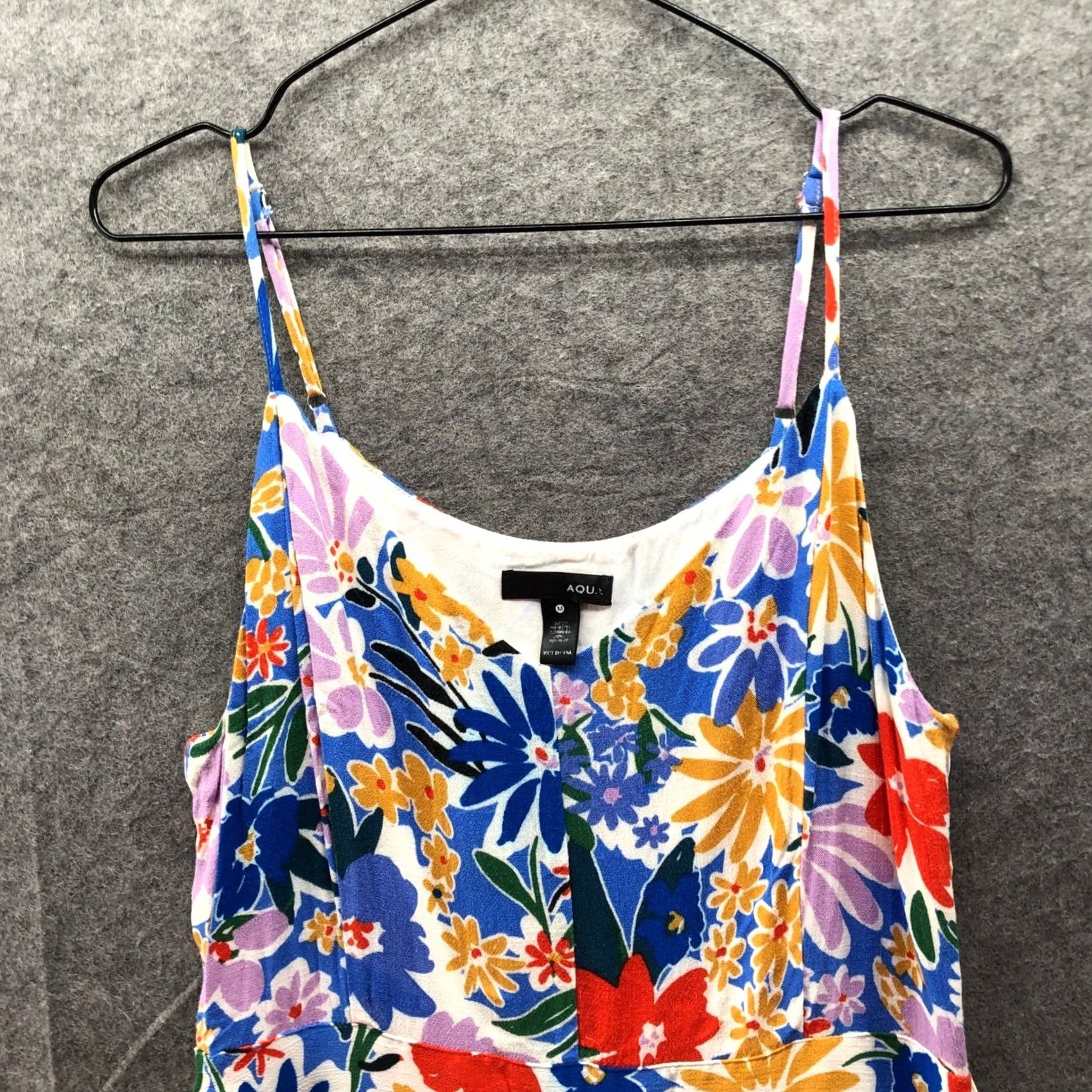 AQUA AQUA Floral Romper Womens M Blue Multicolor Flower Print Sleeveless V-Neck Zip Size 32" / US 10 / IT 46 - 5 Thumbnail
