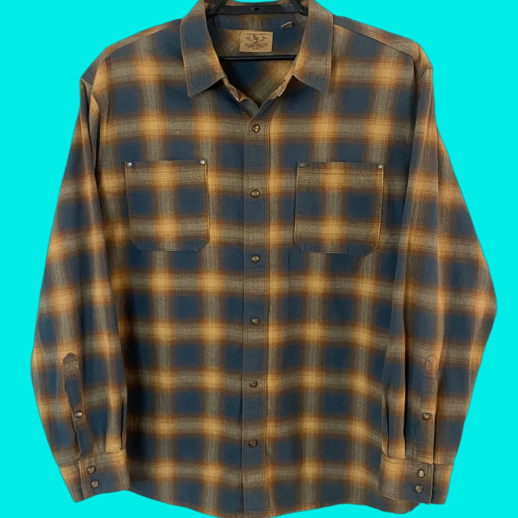 Bass Pro Shops VINTAGE RedHead Ranch Flannel Shirt Mens XL Blue/Yellow Plaid Snap-Button Shirt Size US XL / EU 56 / 4 - 1 Thumbnail