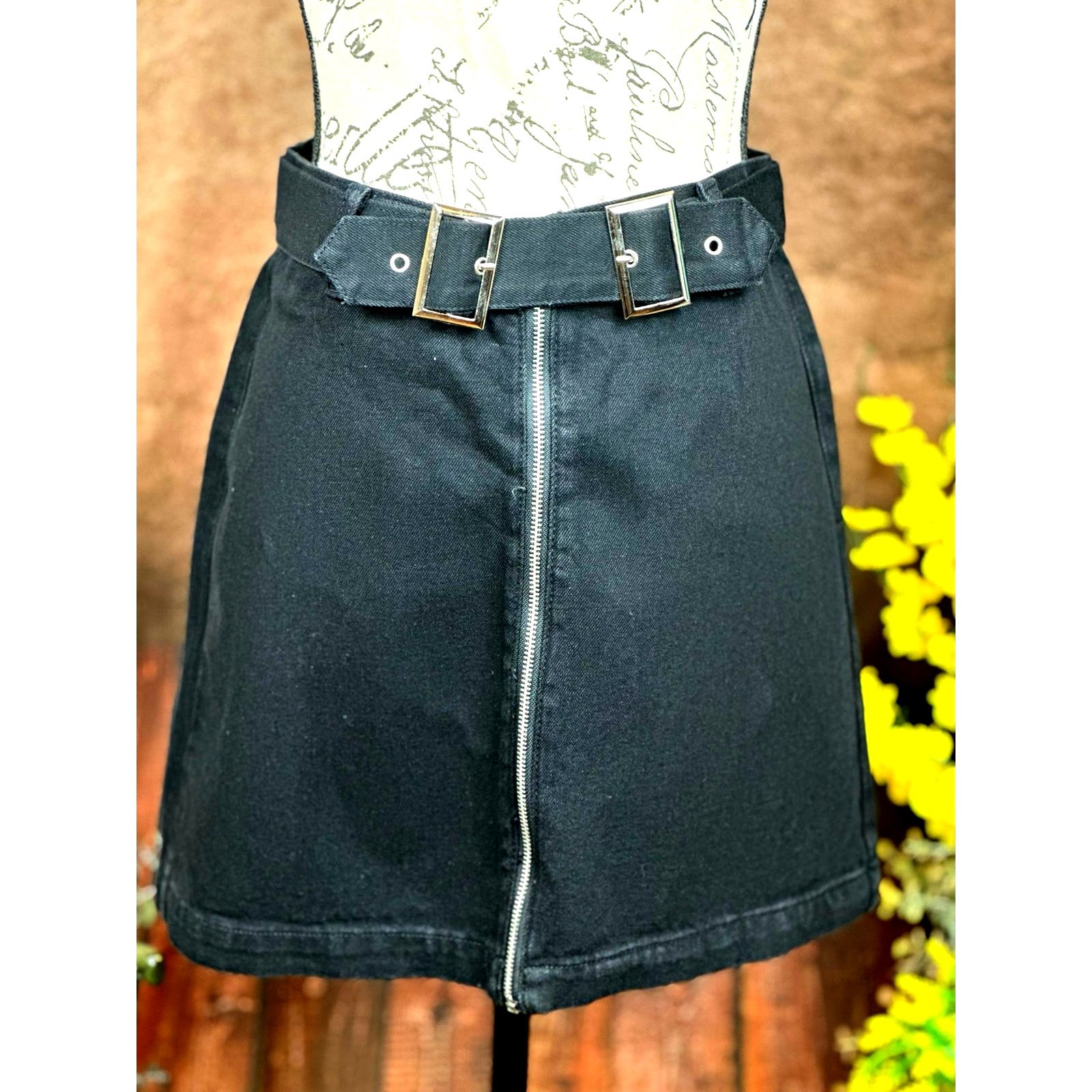 Other Denim Belted Zipper Front Mini Skirt Black size M Size 30" / US 8 / IT 44 - 4 Thumbnail