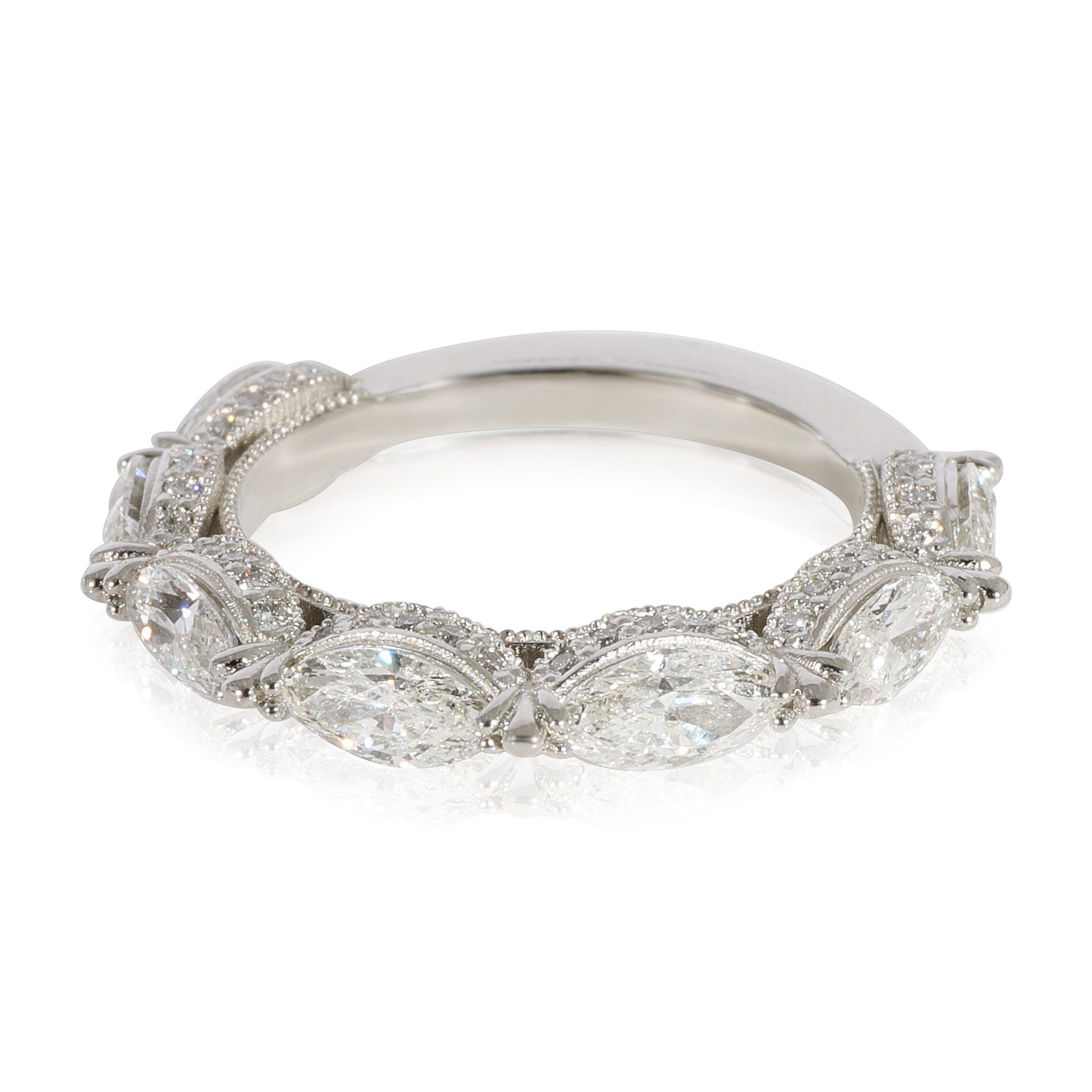 image of Marchesa Marquise & Round Diamond Band In 950 Platinum G-H Vs1-Vs2 1.75 Ctw in Silver, Women's