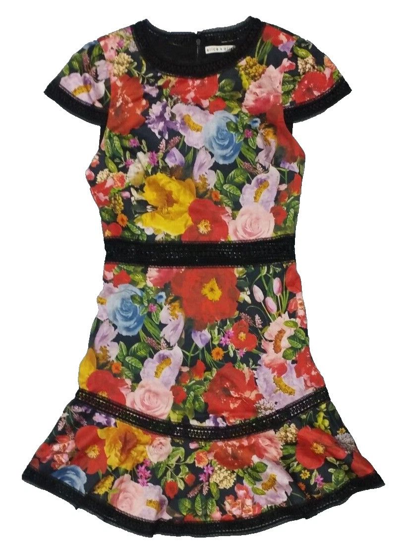 Alice + Olivia × Designer ALICE + OLIVIA Rapunzel Mini Dress In Blooming Garden Size XS / US 0-2 / IT 36-38 - 2 Thumbnail