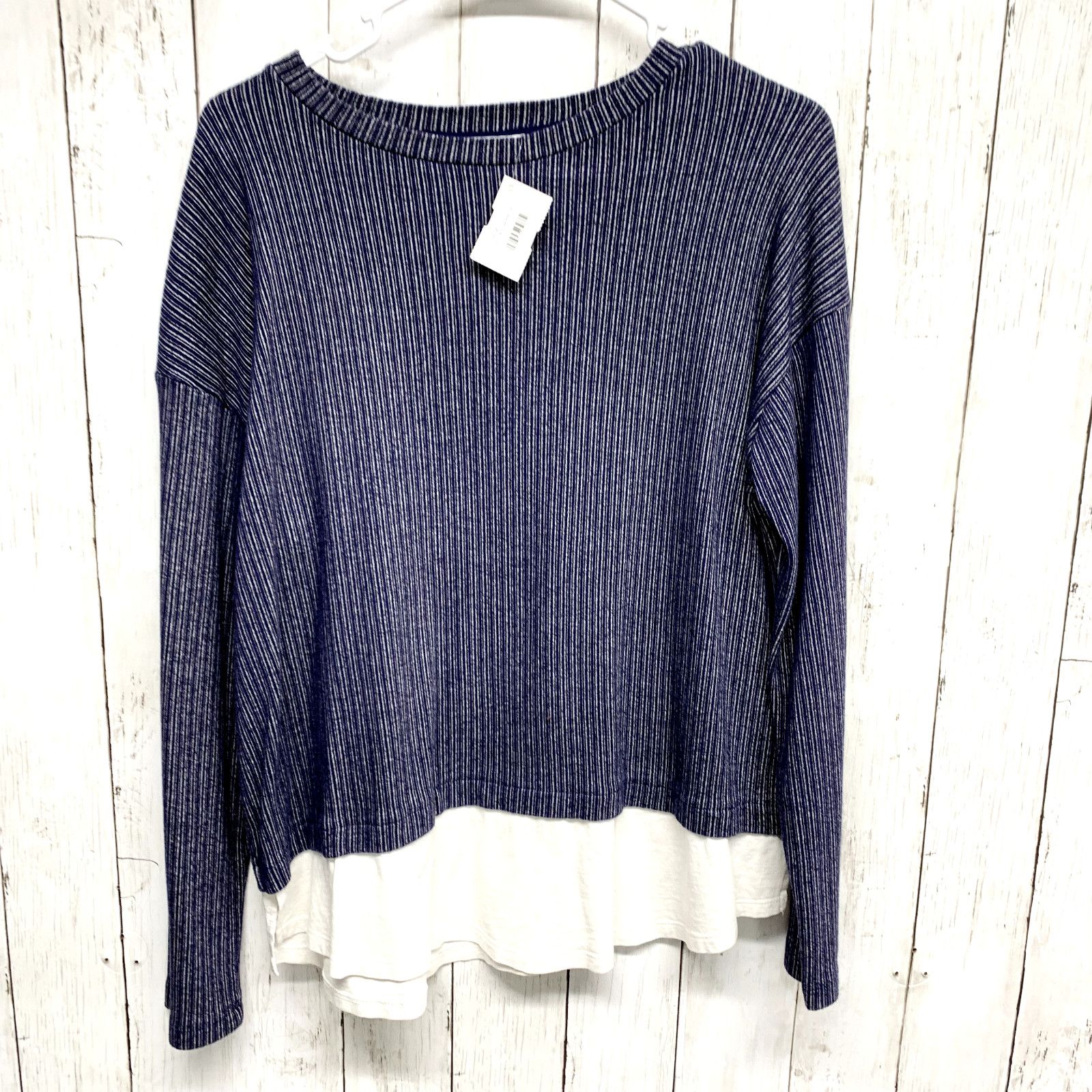 Zara Zara Top MD Long Sleeve Navy Crewneck Texture Double Layer Size M / US 6-8 / IT 42-44 - 1 Thumbnail