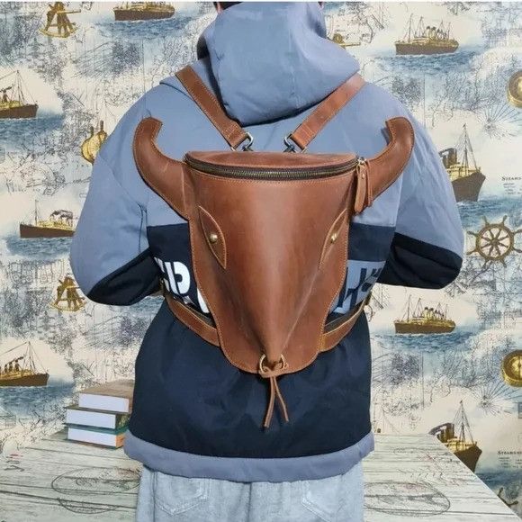 Other Taurus Bull Backpack Brown Custom Leather Shoulder Bag Trave Size ONE SIZE - 2 Thumbnail