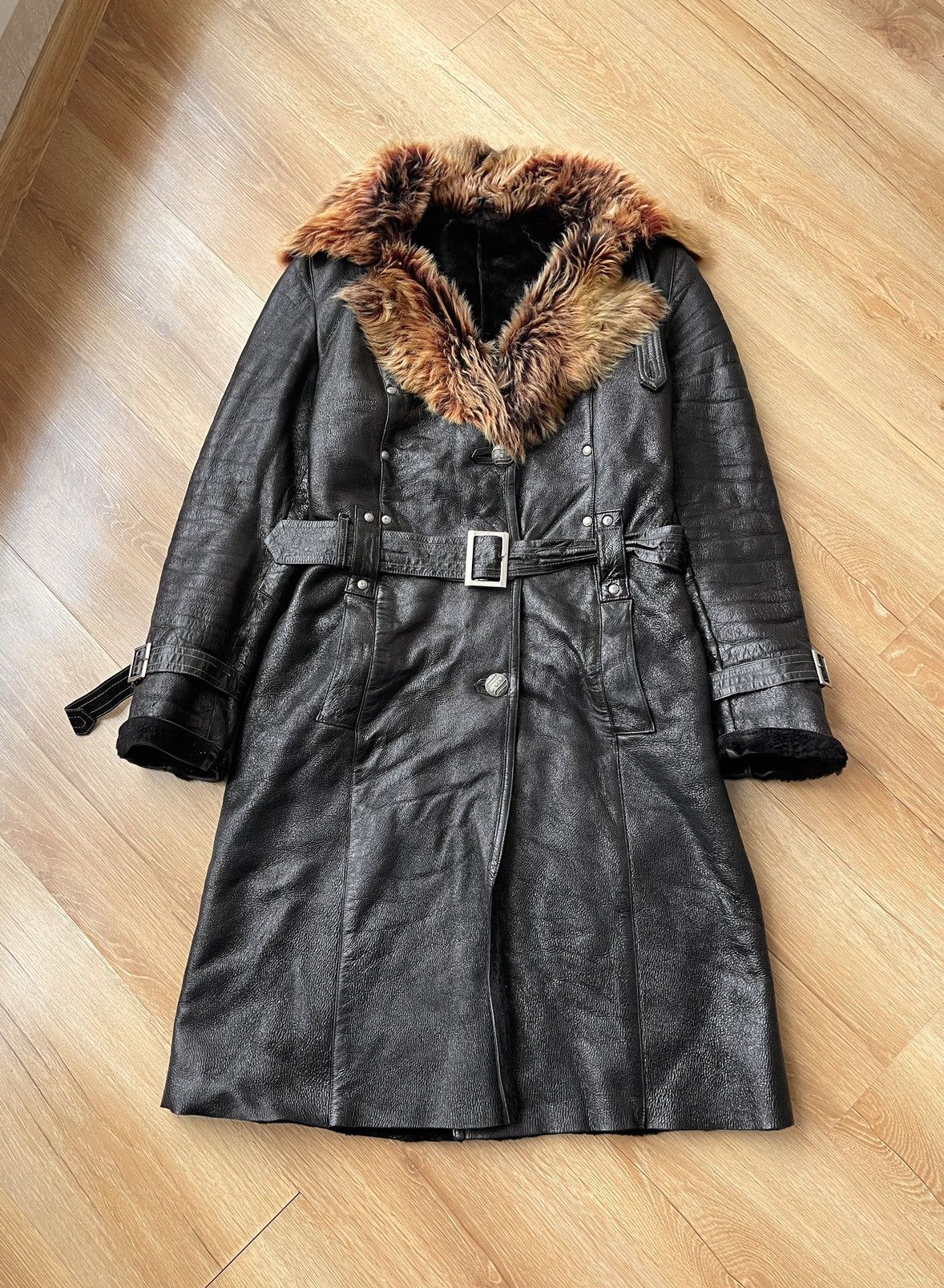 If Six Was Nine 70s VTG Sheepskin Fur Trench Belted Leather Coat LGB Style Size XS / US 0-2 / IT 36-38 - 1 Thumbnail