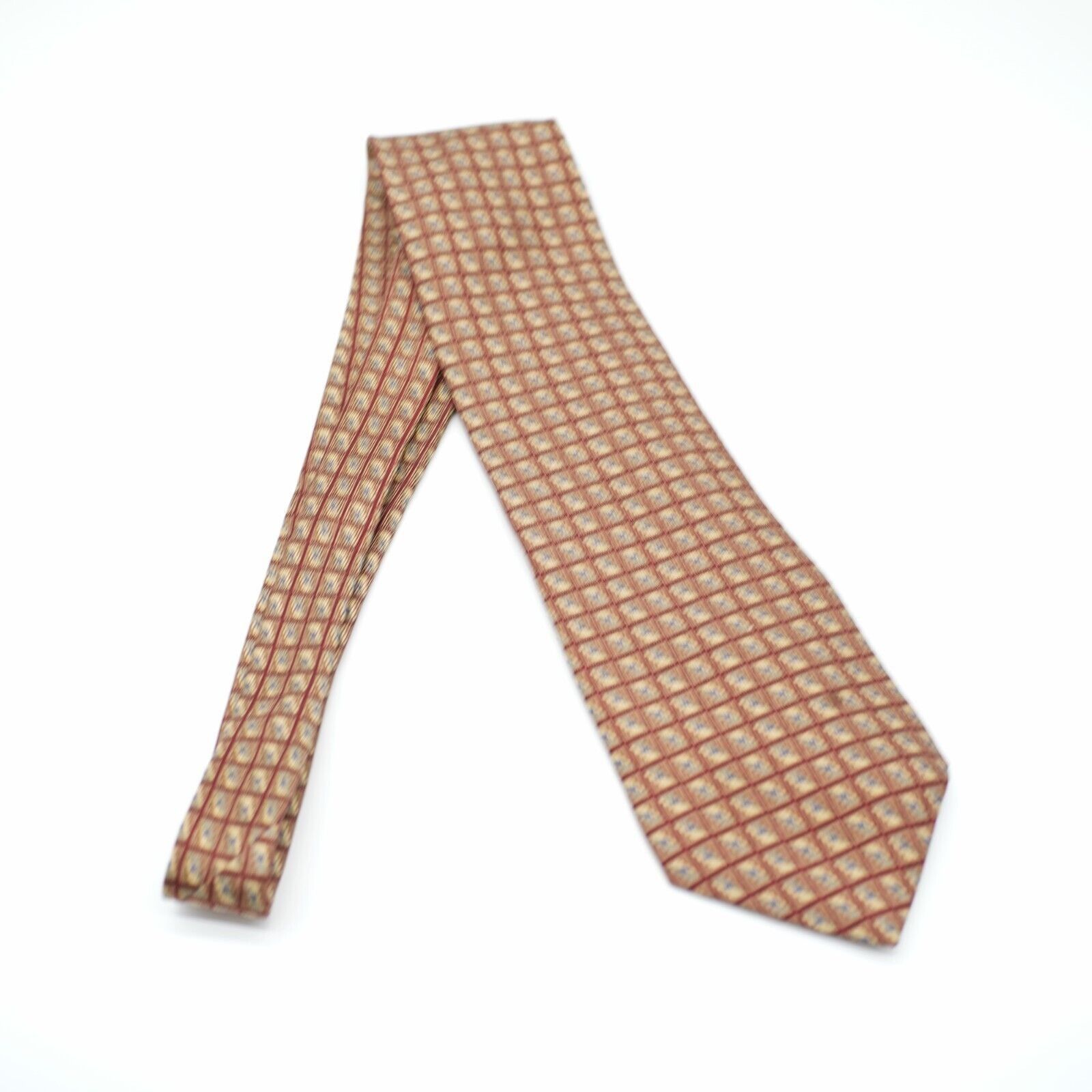 Nautica Nautica Woven Red Tan Beige Geometric Wide Silk Tie Size ONE SIZE - 7 Thumbnail