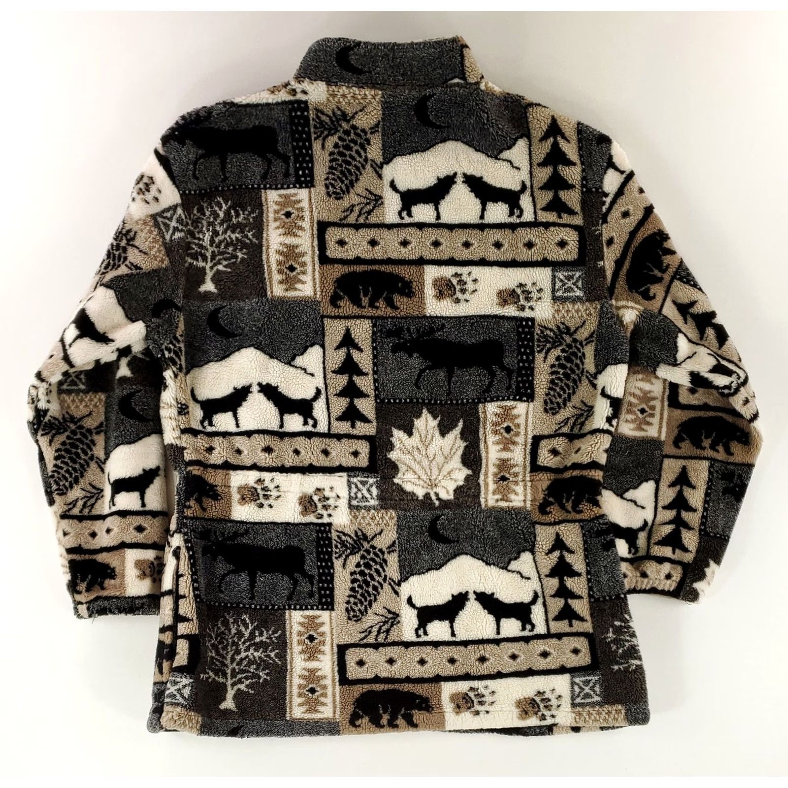 Vintage Black Mountain Patterned Fleece Full Zip Jacket White Brown Mens XXL (2XL) Size US XXL / EU 58 / 5 - 3 Thumbnail