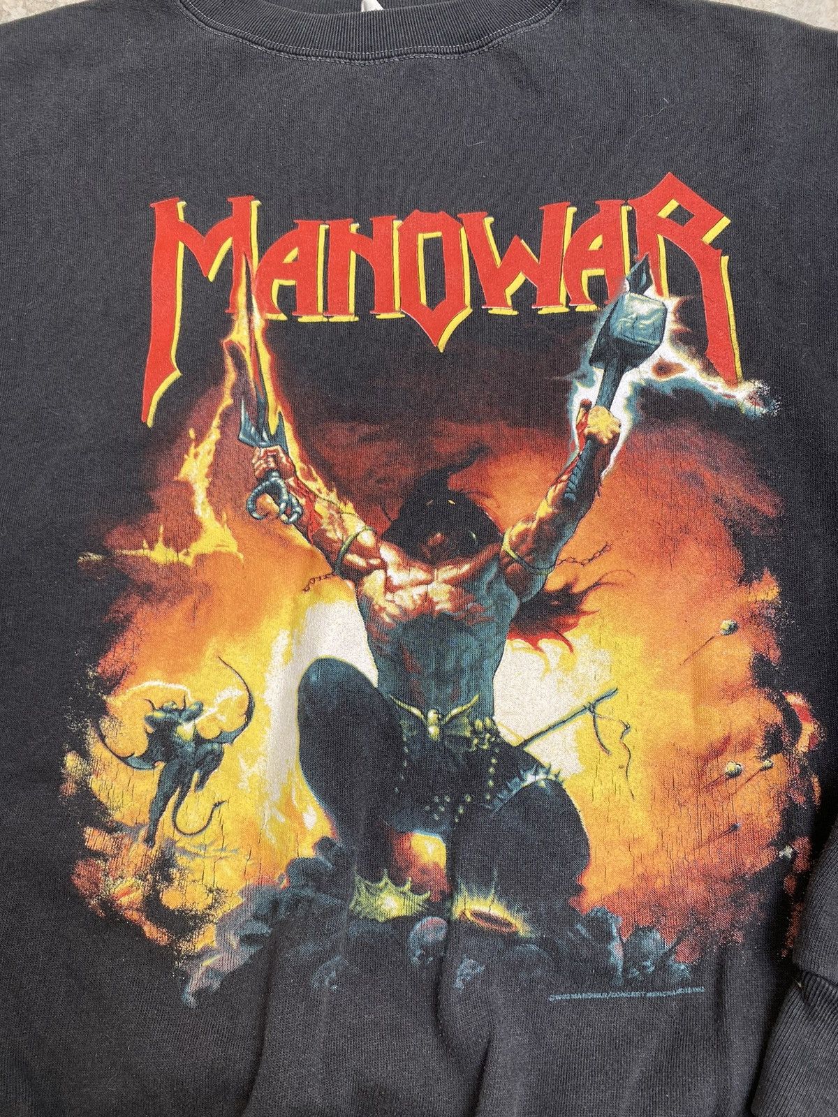 Band Tees × Vintage Vintage 90s Manowar Kings Of Metal Tour Sweatshirt MEGA RARE Size US L / EU 52-54 / 3 - 5 Thumbnail