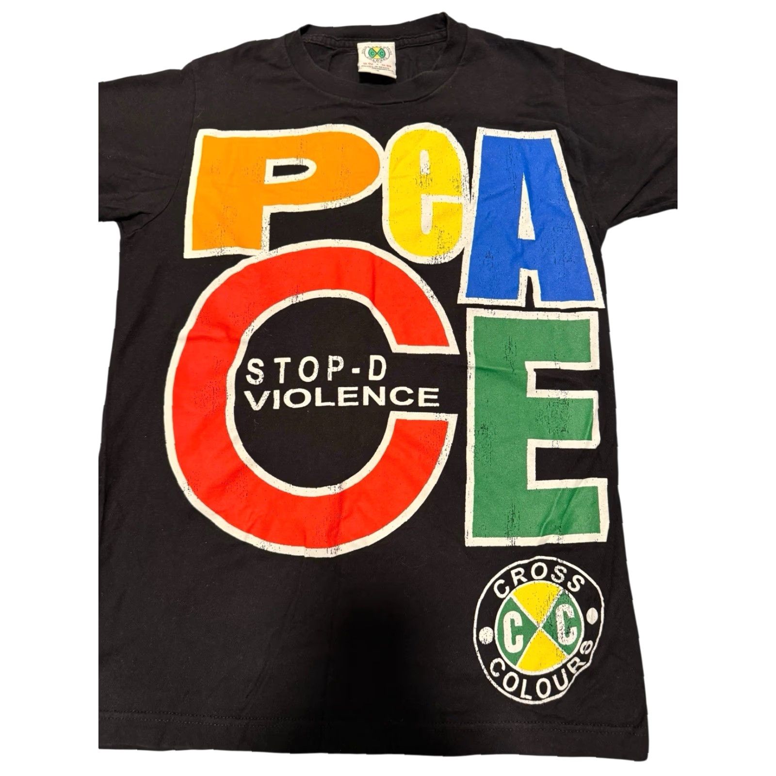 Vintage VINTAGE Cross Colours PEACE Stop-D the Violence Hip Hop Nation Men’s SML Rap Tee Shirt Short Sleeve Black Cotton Logo 90s Hip Hop Mens Size US S / EU 44-46 / 1 - 3 Thumbnail