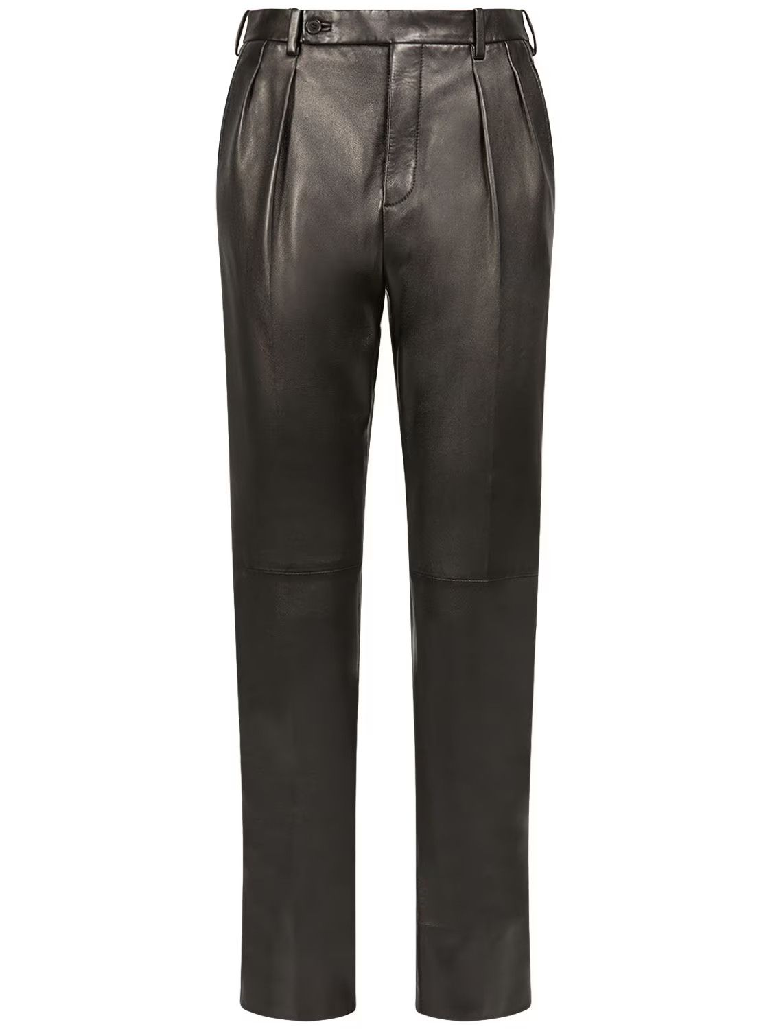 image of Saint Laurent Paris Oc11Z10524 Pleated Pants In Drummed Lambskin In Black, Men's (Size 34)