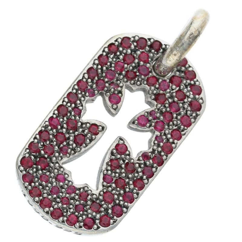 image of Chrome Hearts Cross Ruby Dogtag in Pink, Men's