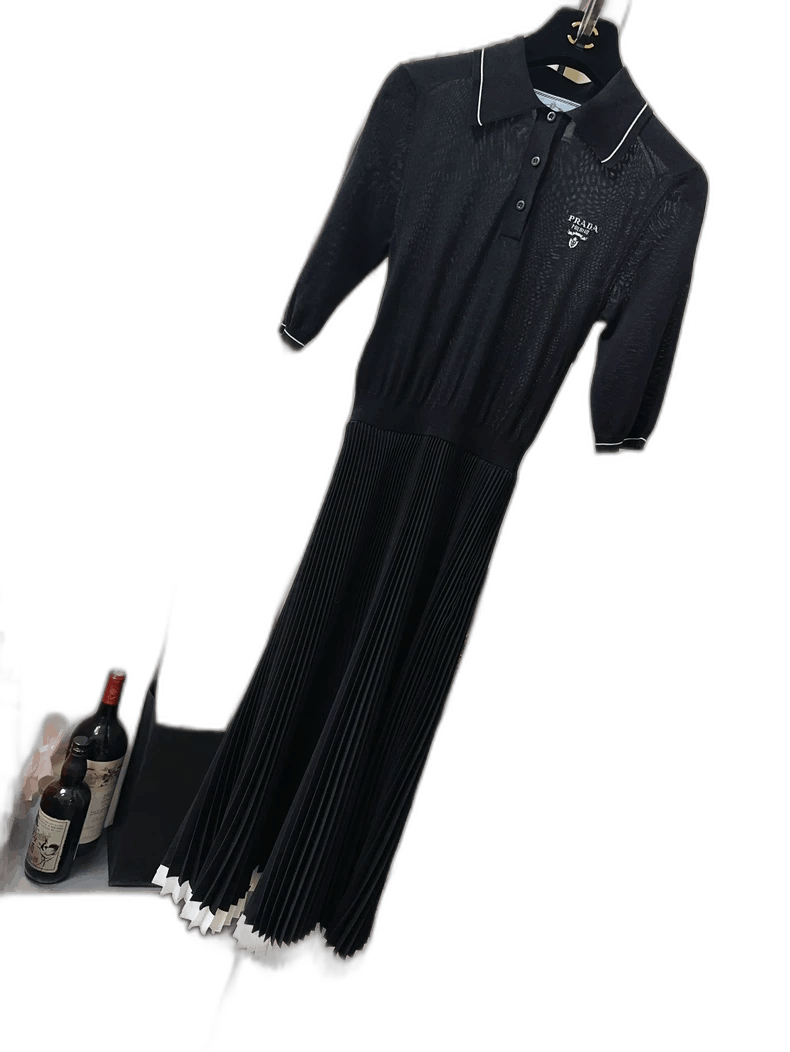 Prada Black Pleated Polo Dress